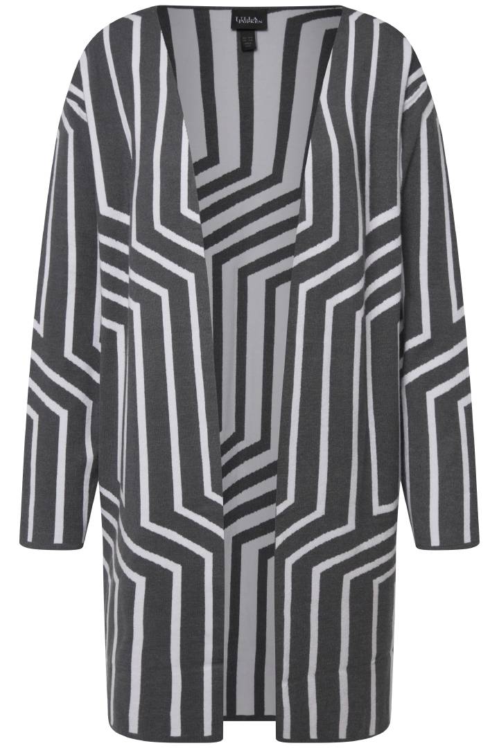 Ulla Popken Striped Cardigan in Grey