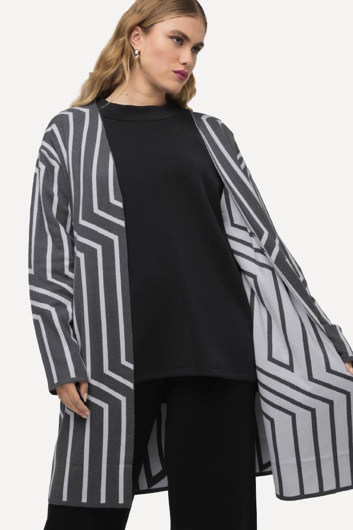 Ulla Popken Striped Cardigan in Grey