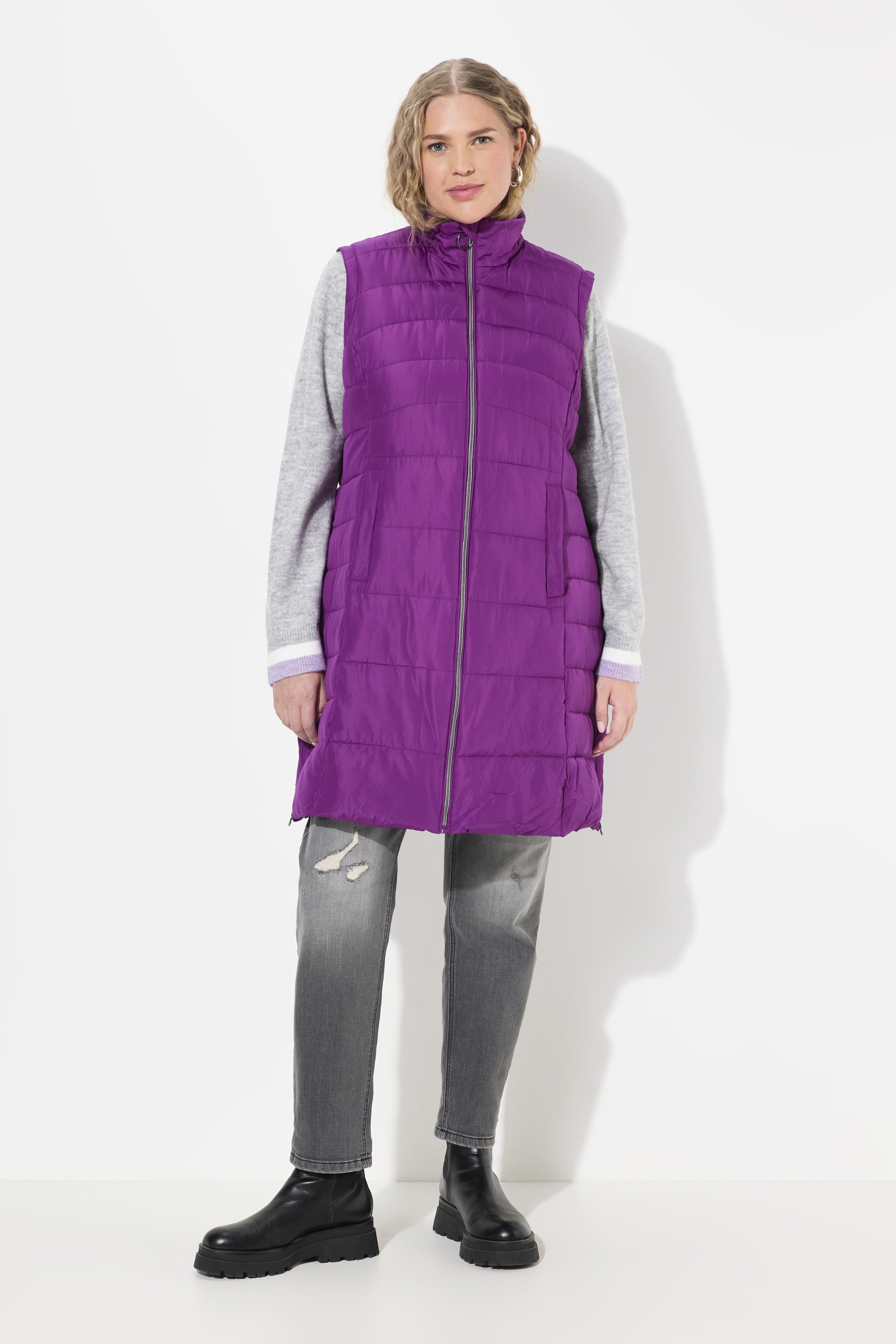 Ulla Popken Quilted Gilet in Purple