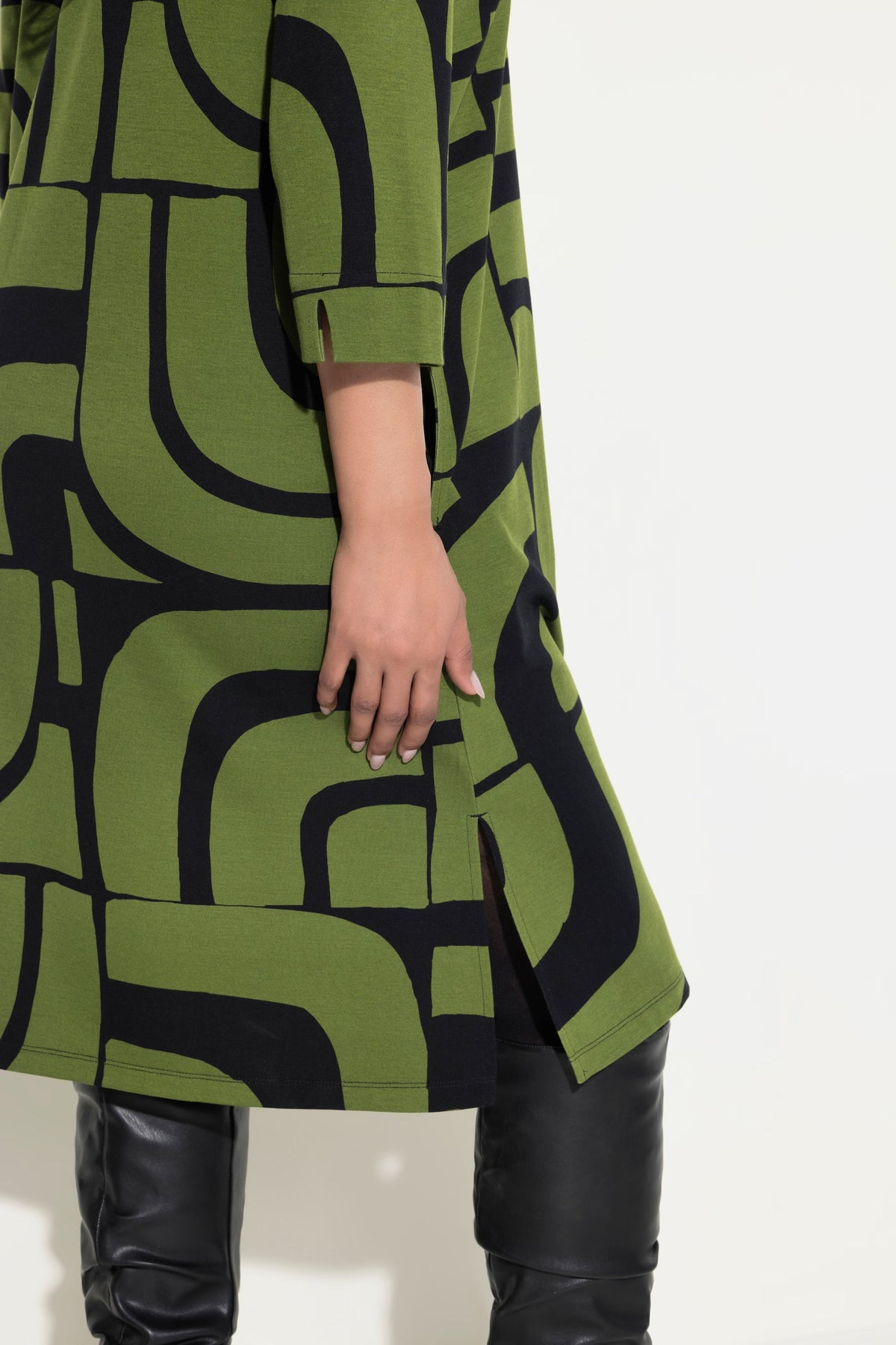Ulla Popken Dress in Geo Print - Green and Black