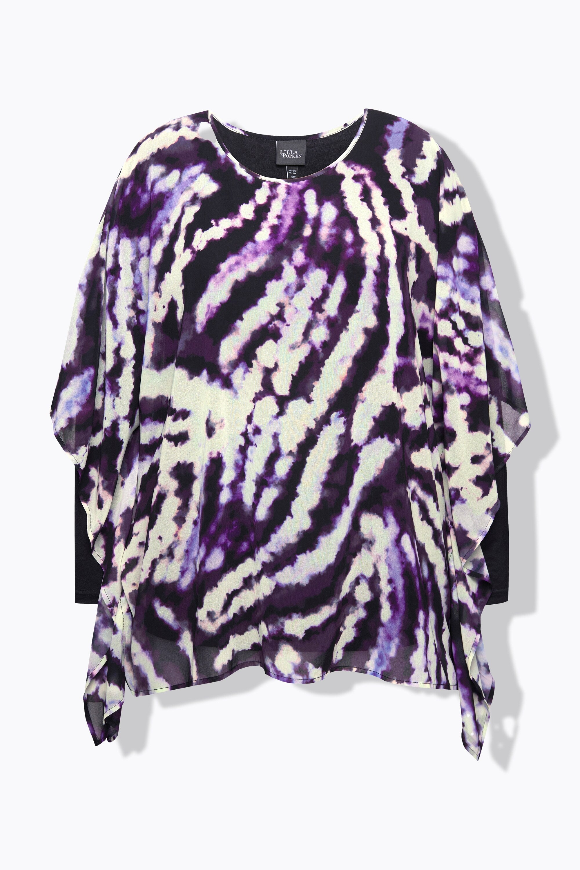 Ulla Popken Tie-Dye Blouse With Long Sleeves in Purple