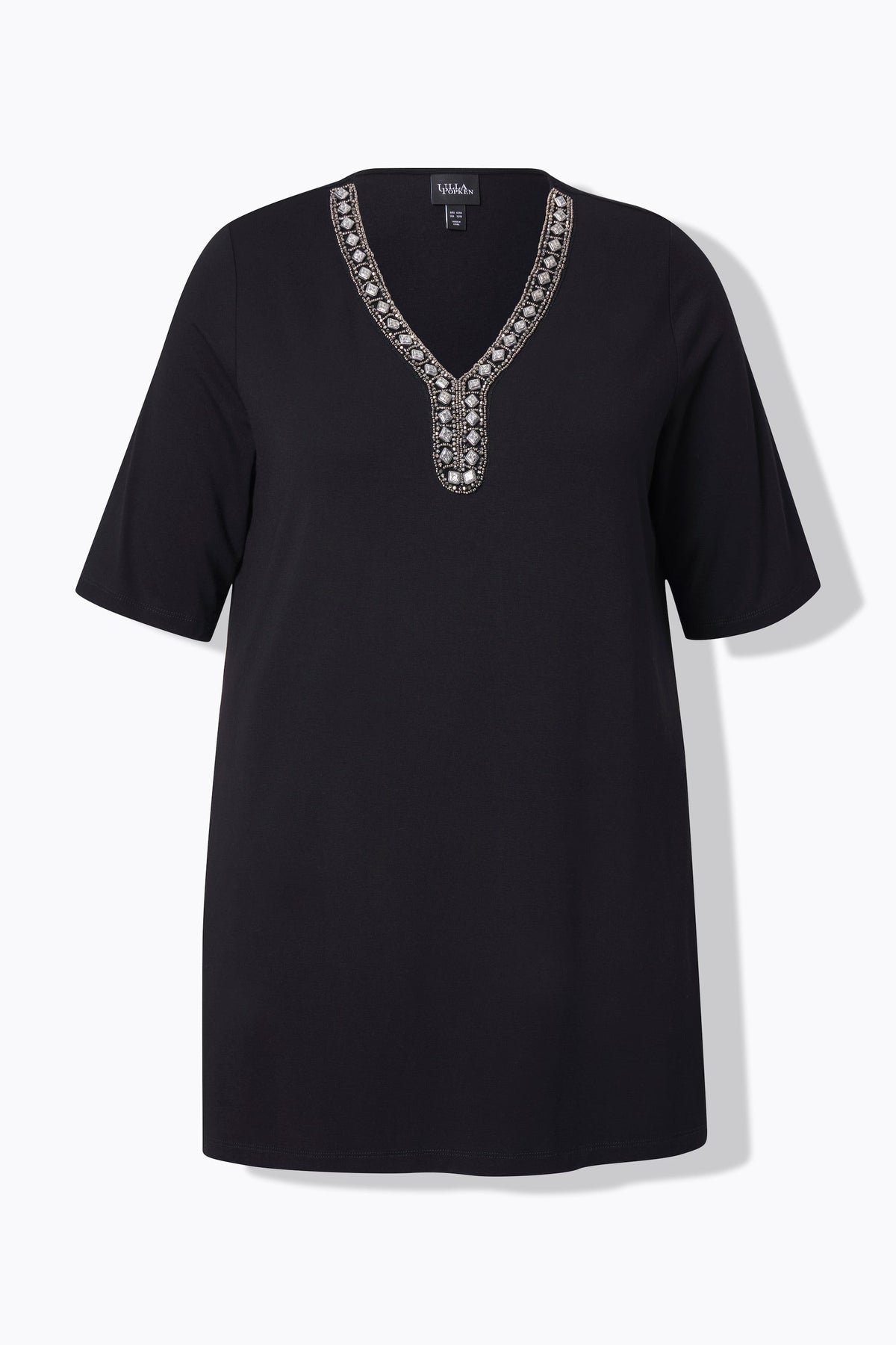 Ulla Popken Beaded T-Shirt in Black