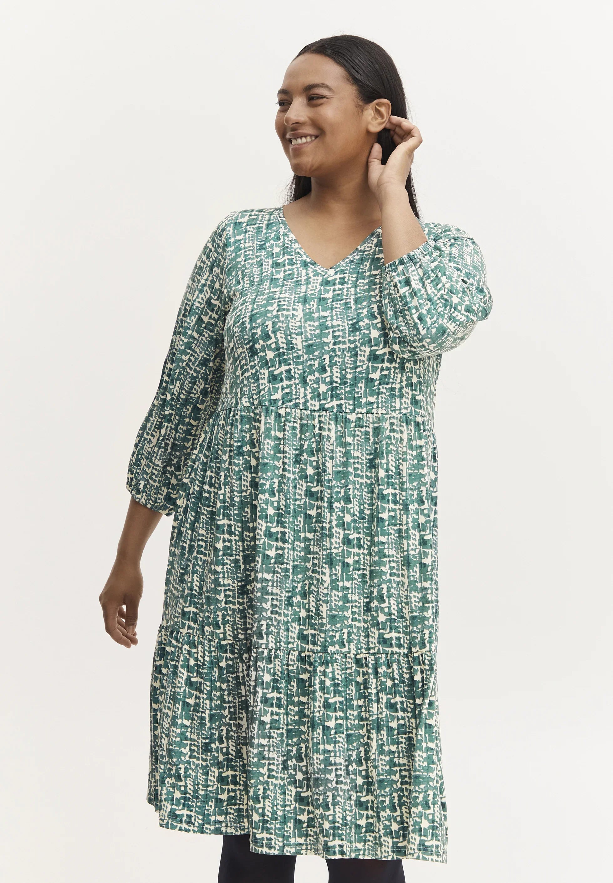 Fransa Plus Dina Dress in Green - Wardrobe Plus