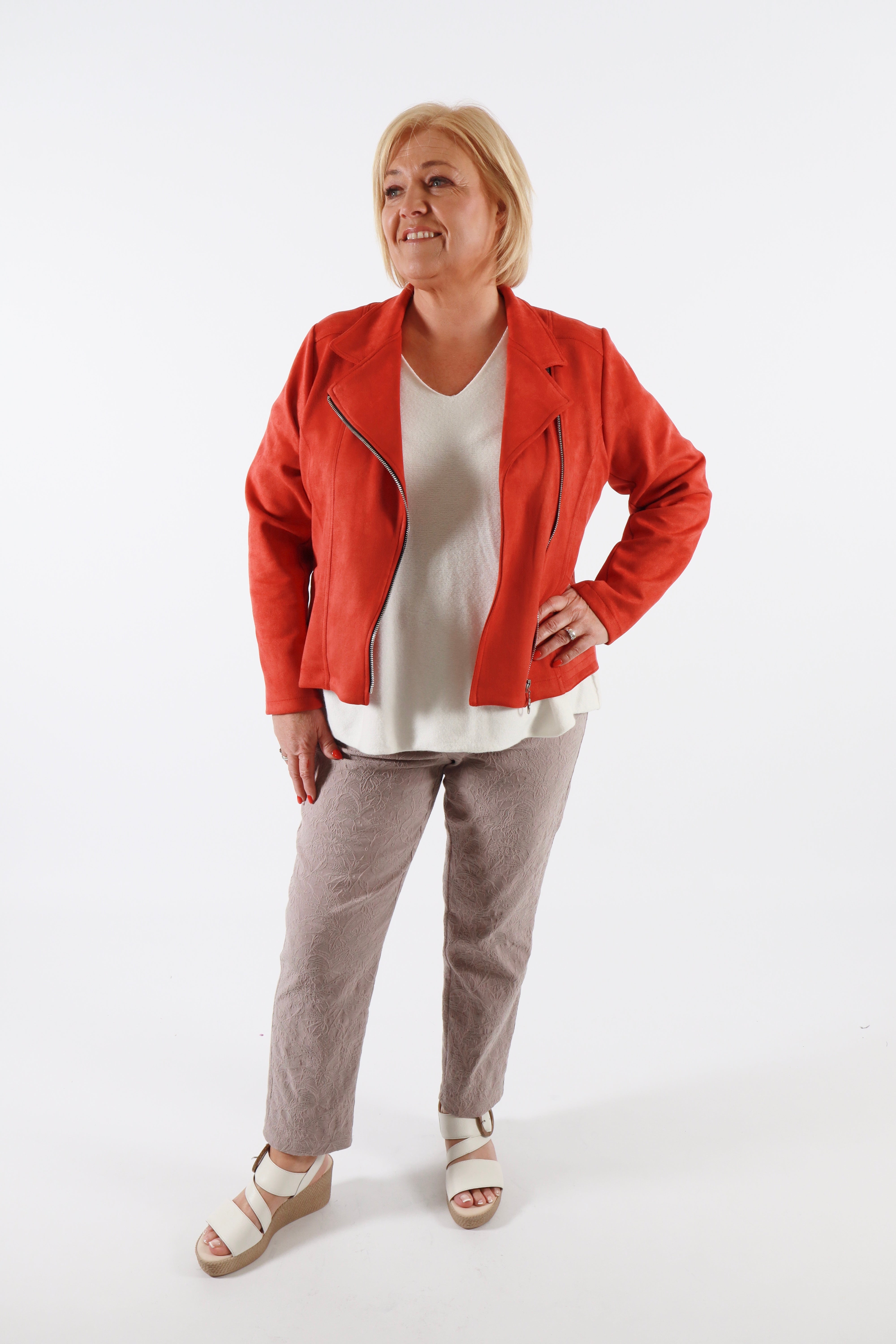 Amber Suede Biker Jacket in Burnt Orange