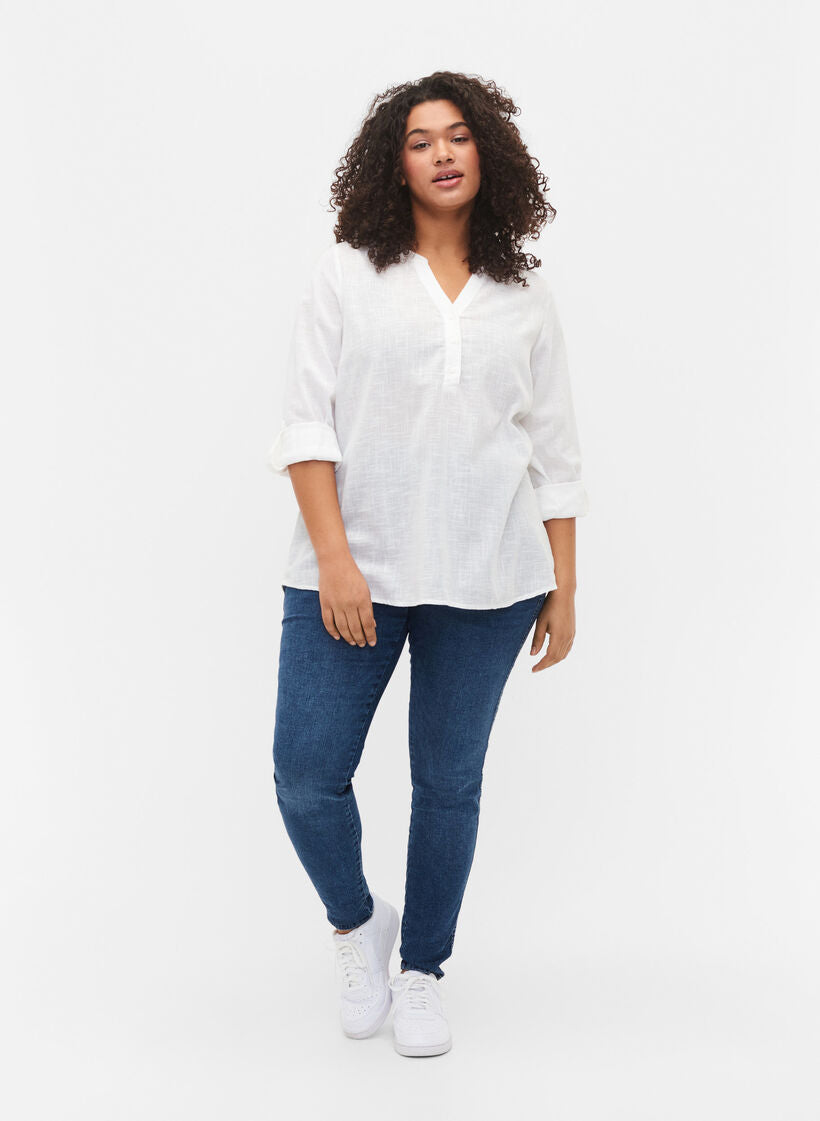 Zizzi Anna Blouse in White - Wardrobe Plus