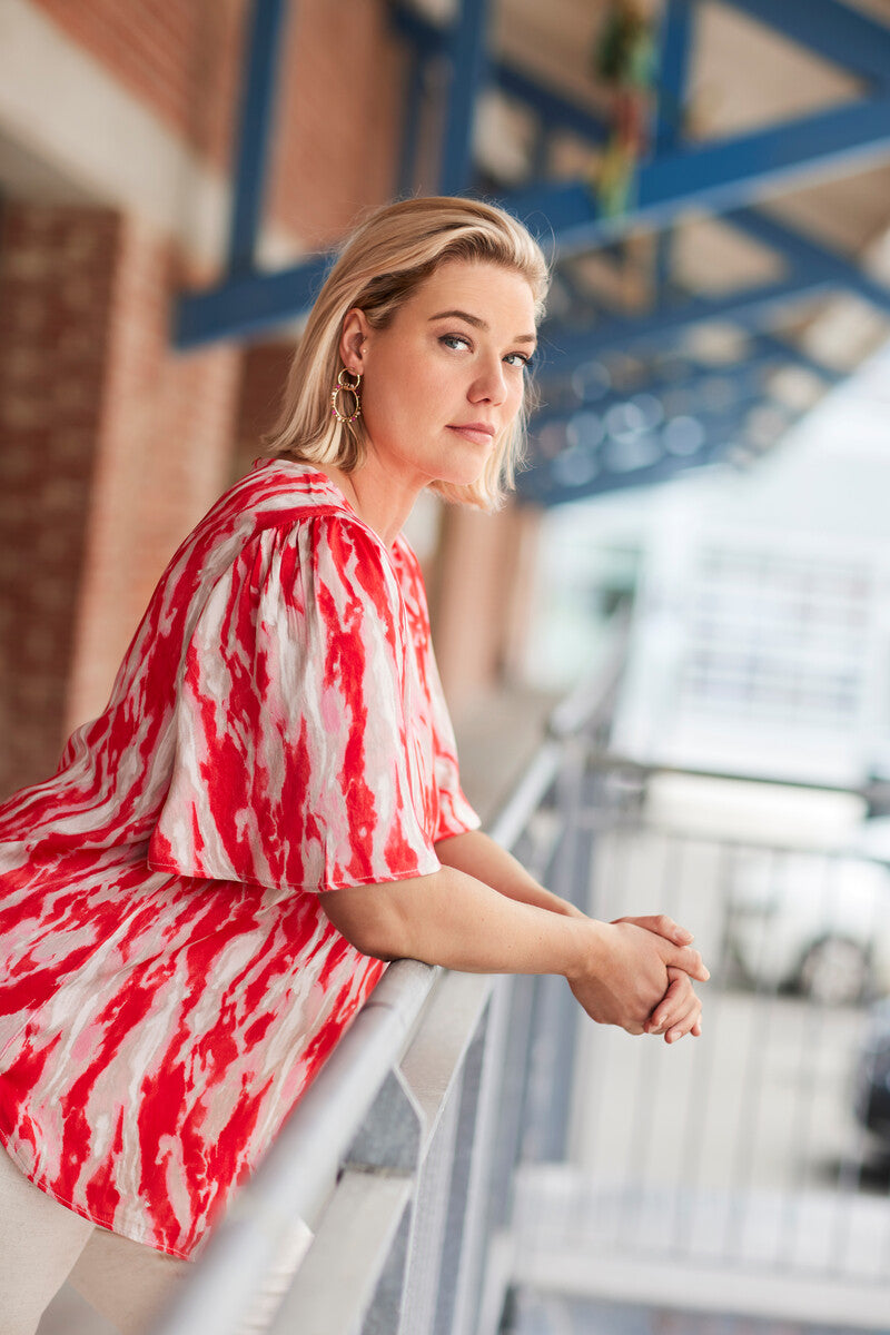 Ciso Blouse in Red Tie Dye
