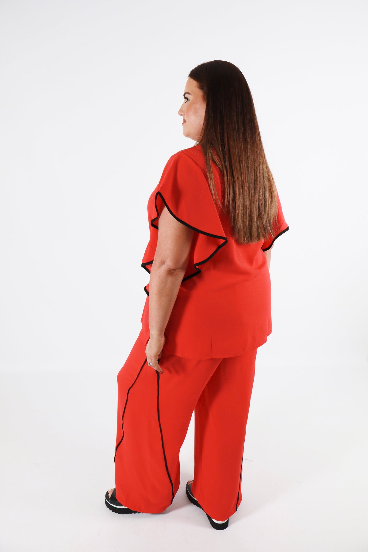 Curviss Side Frill Blouse in Red