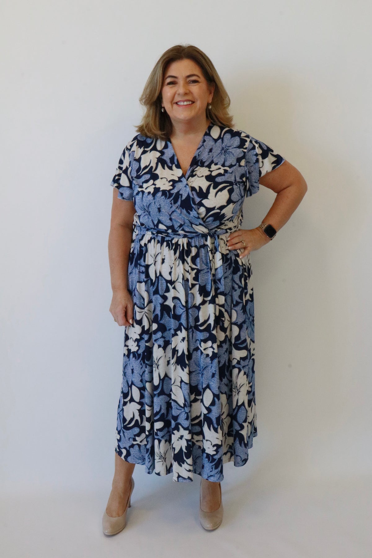 Dani Dress in Navy Flowers