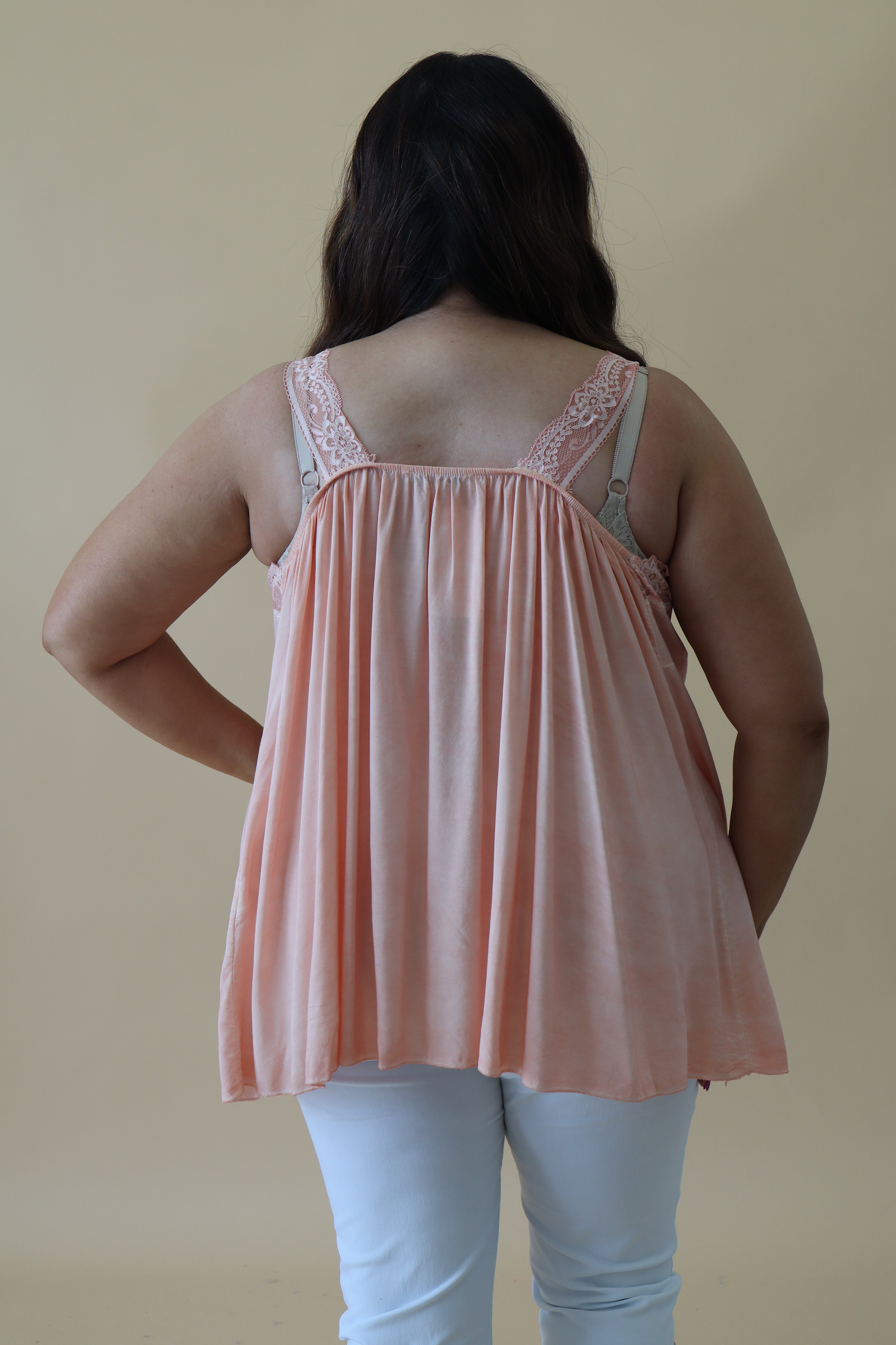 Lily Lace Trim Cami in Peach