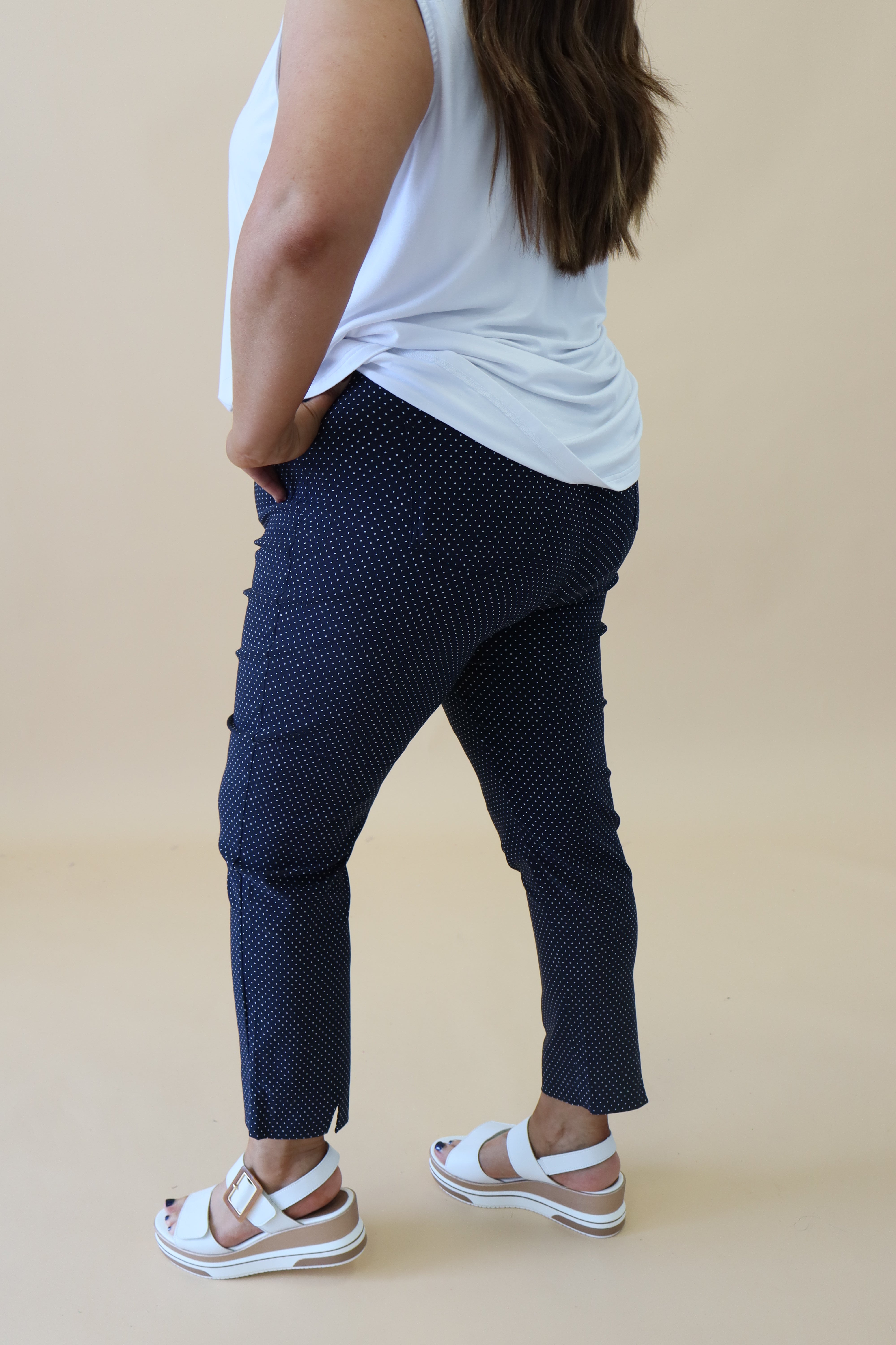 Pinns Ankle Grazer in Navy Polkadot