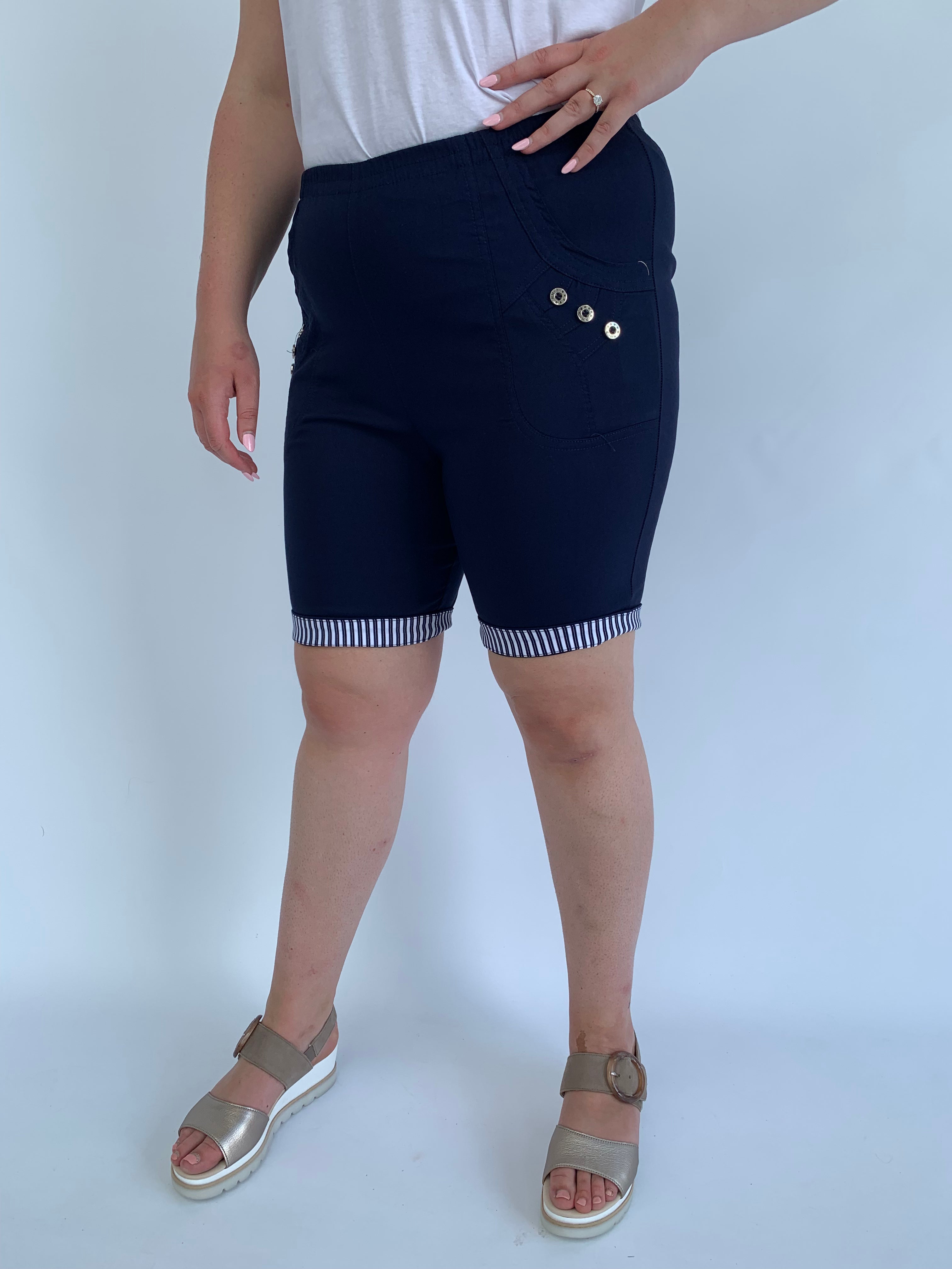 Suzi Striped Shorts in Navy