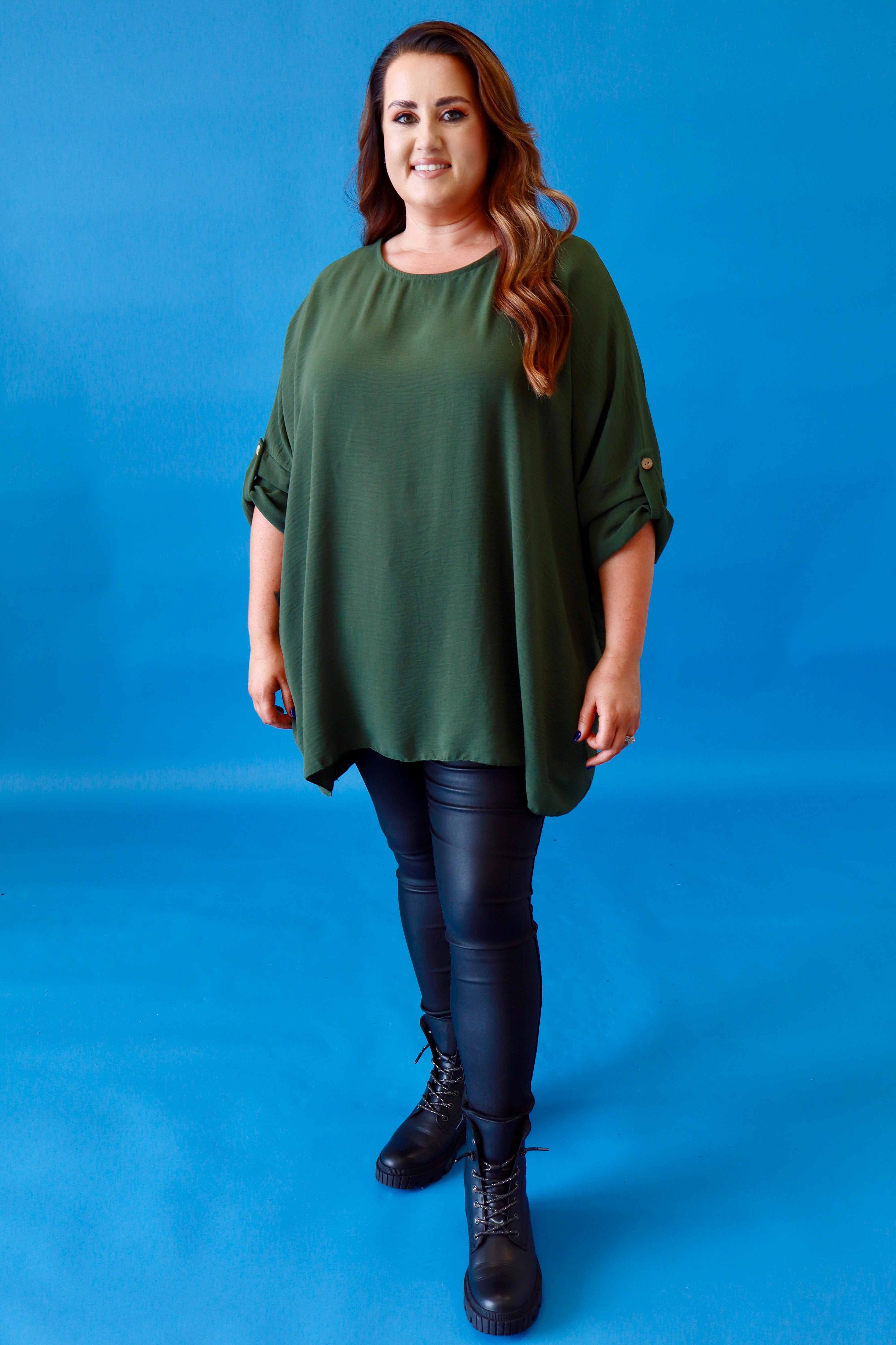 Kayla Blouse with Turn Up Sleeve in Khaki