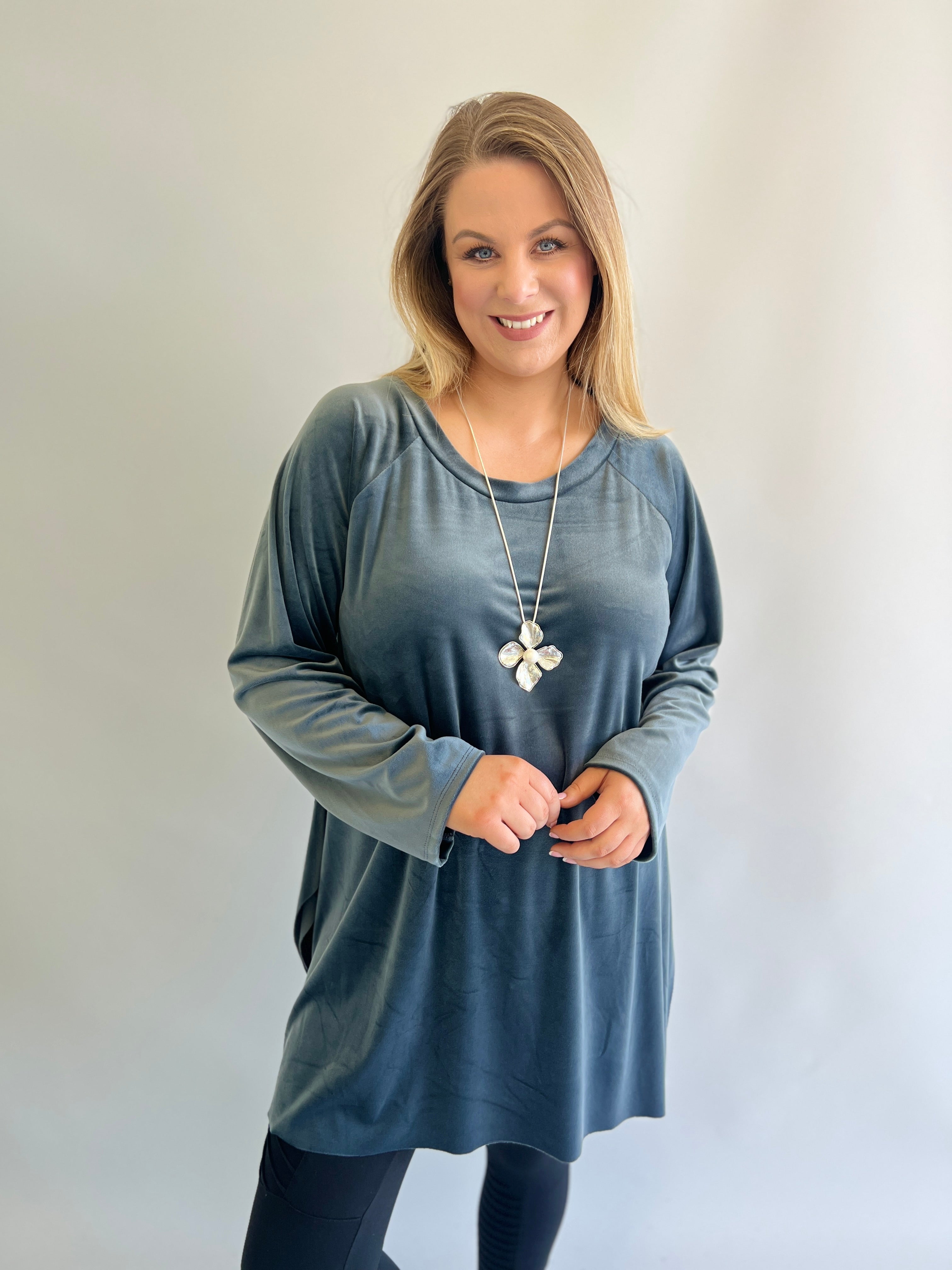 Honey Velvet Tunic in Grey