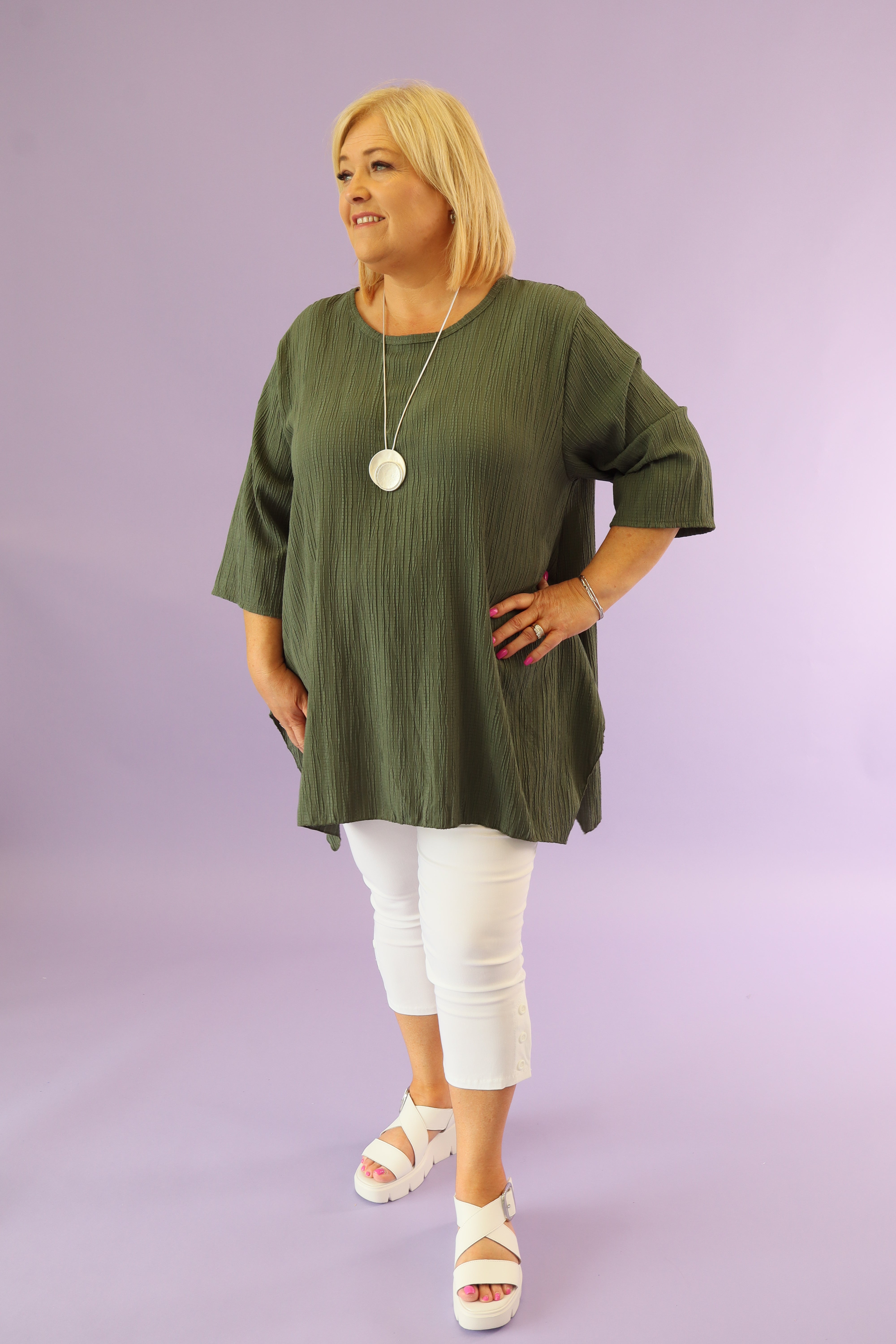 Penny Crinkled Top in Khaki