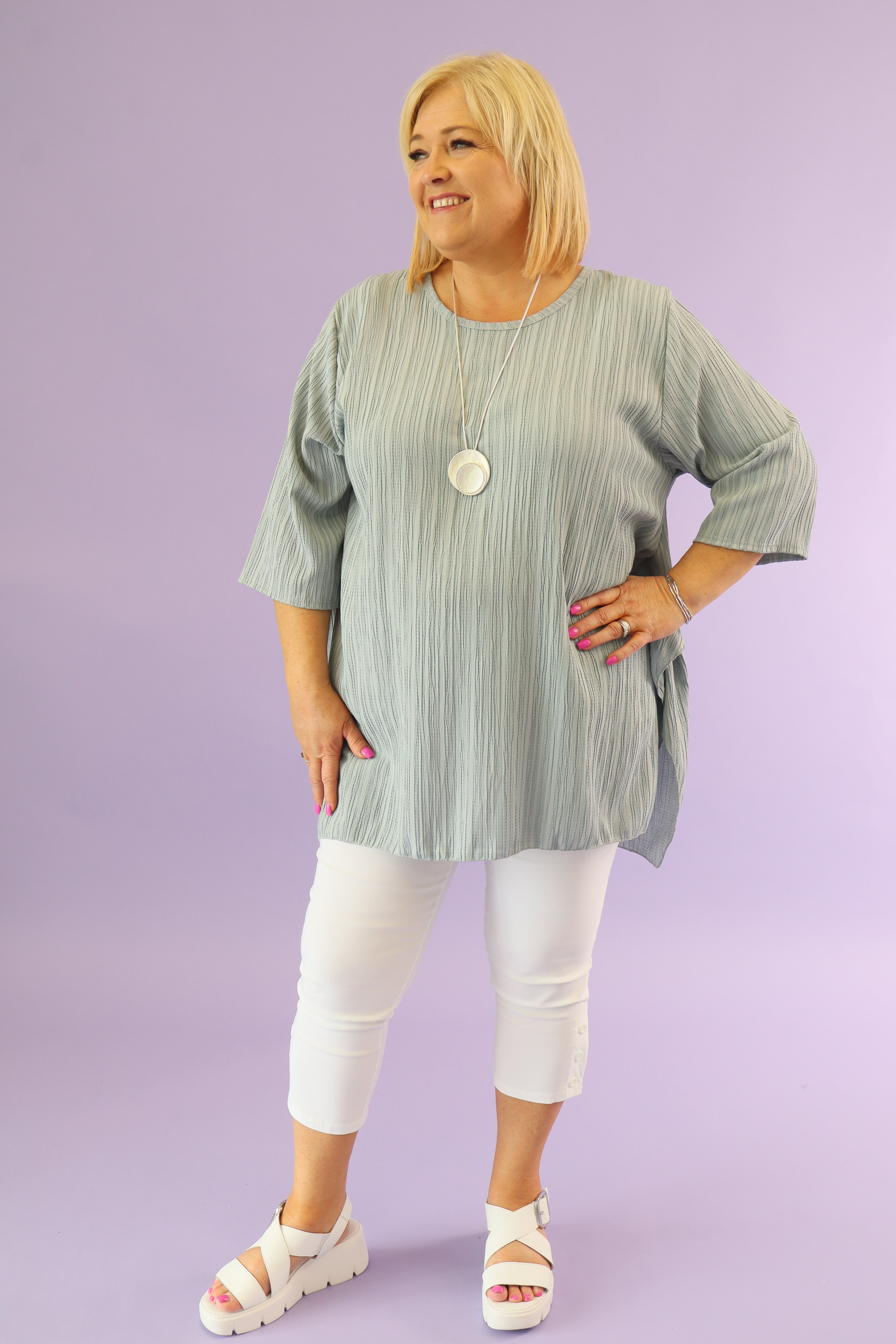 Penny Crinkled Top in Grey