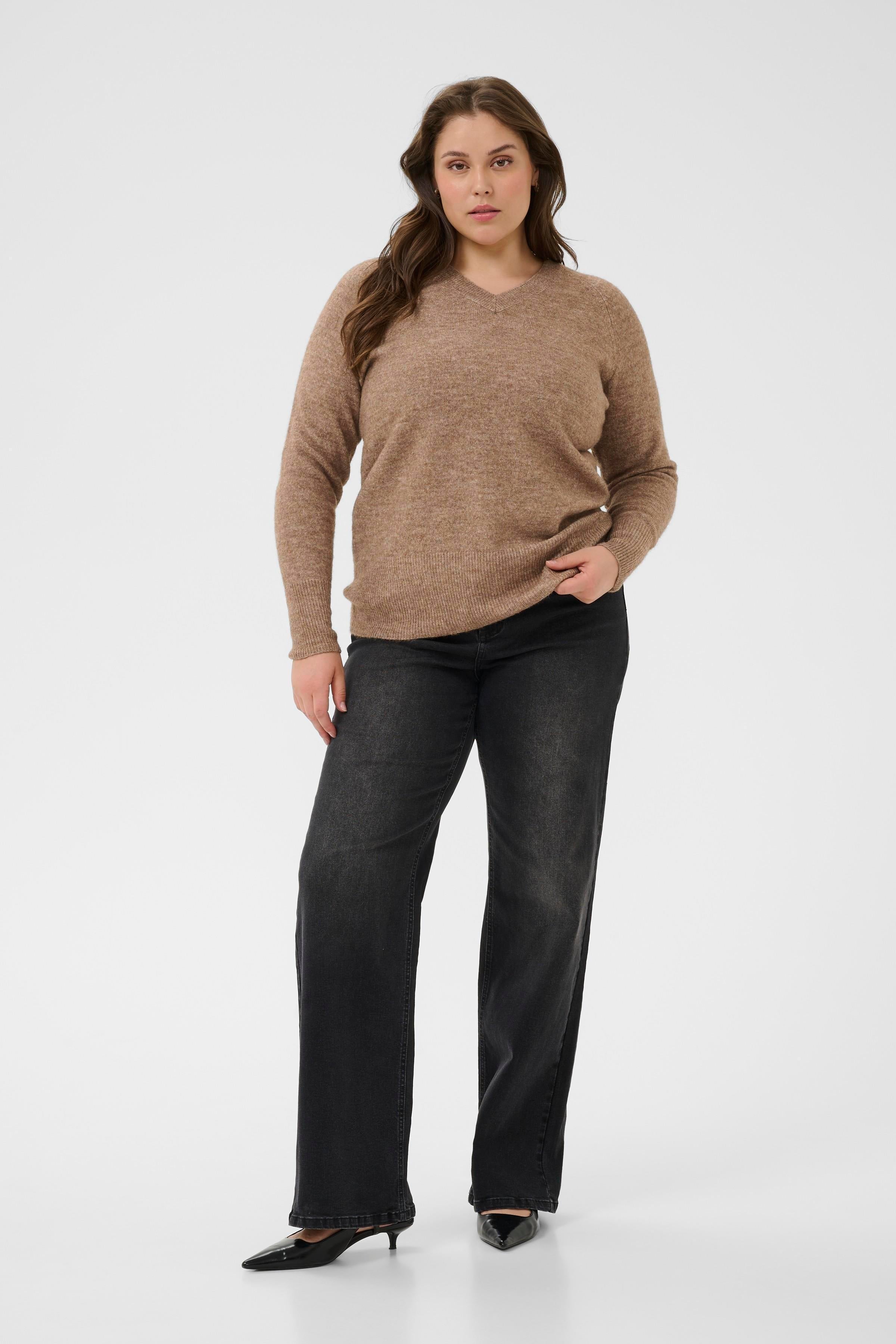 Kaffe Curve Niela V-Neck Jumper in Tan