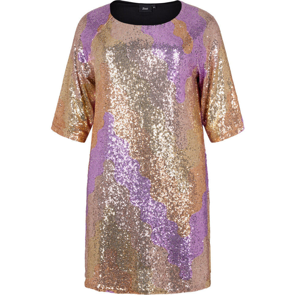 Zizzi Sequin Dress in Gold - Wardrobe Plus