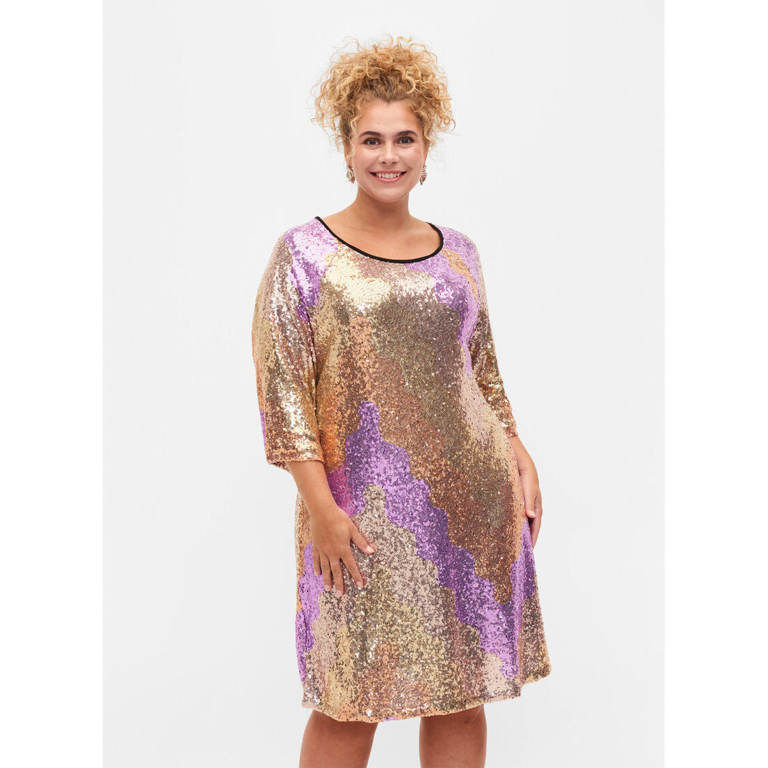 Zizzi Sequin Dress in Gold - Wardrobe Plus