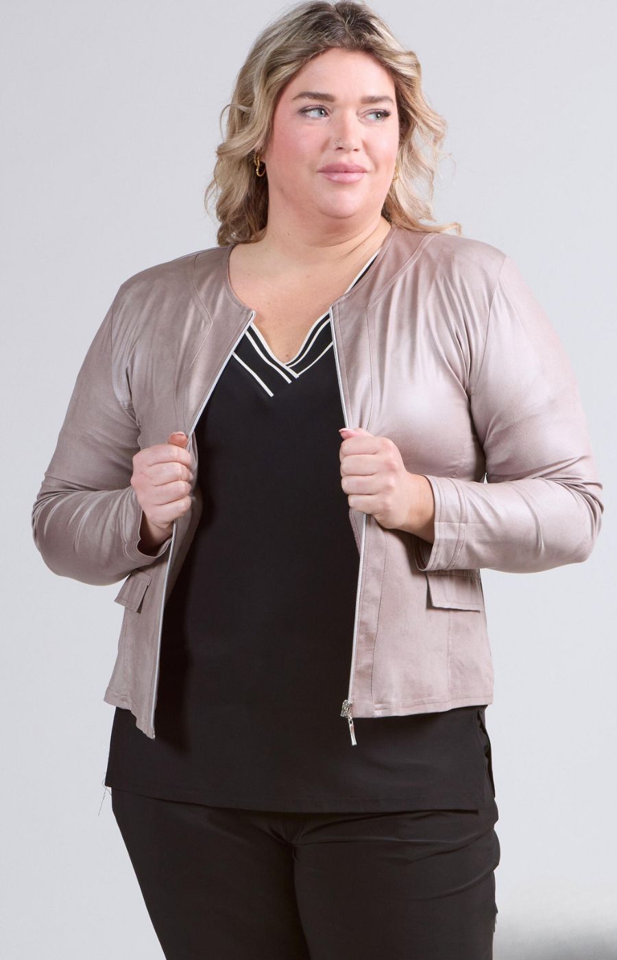 Magna Leather Look Jacket in Taupe