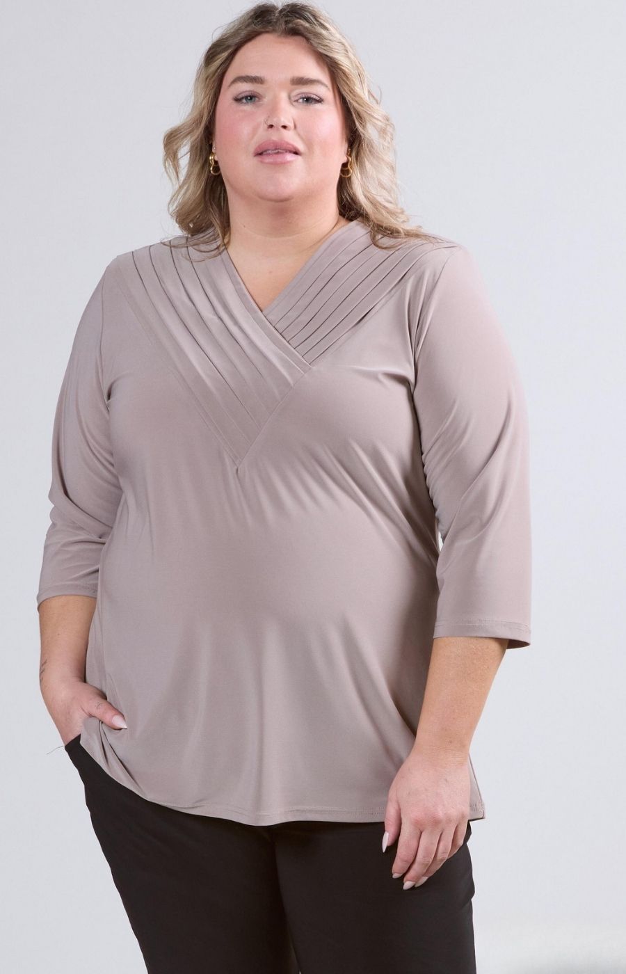 Magna V-Neck Blouse in Beige
