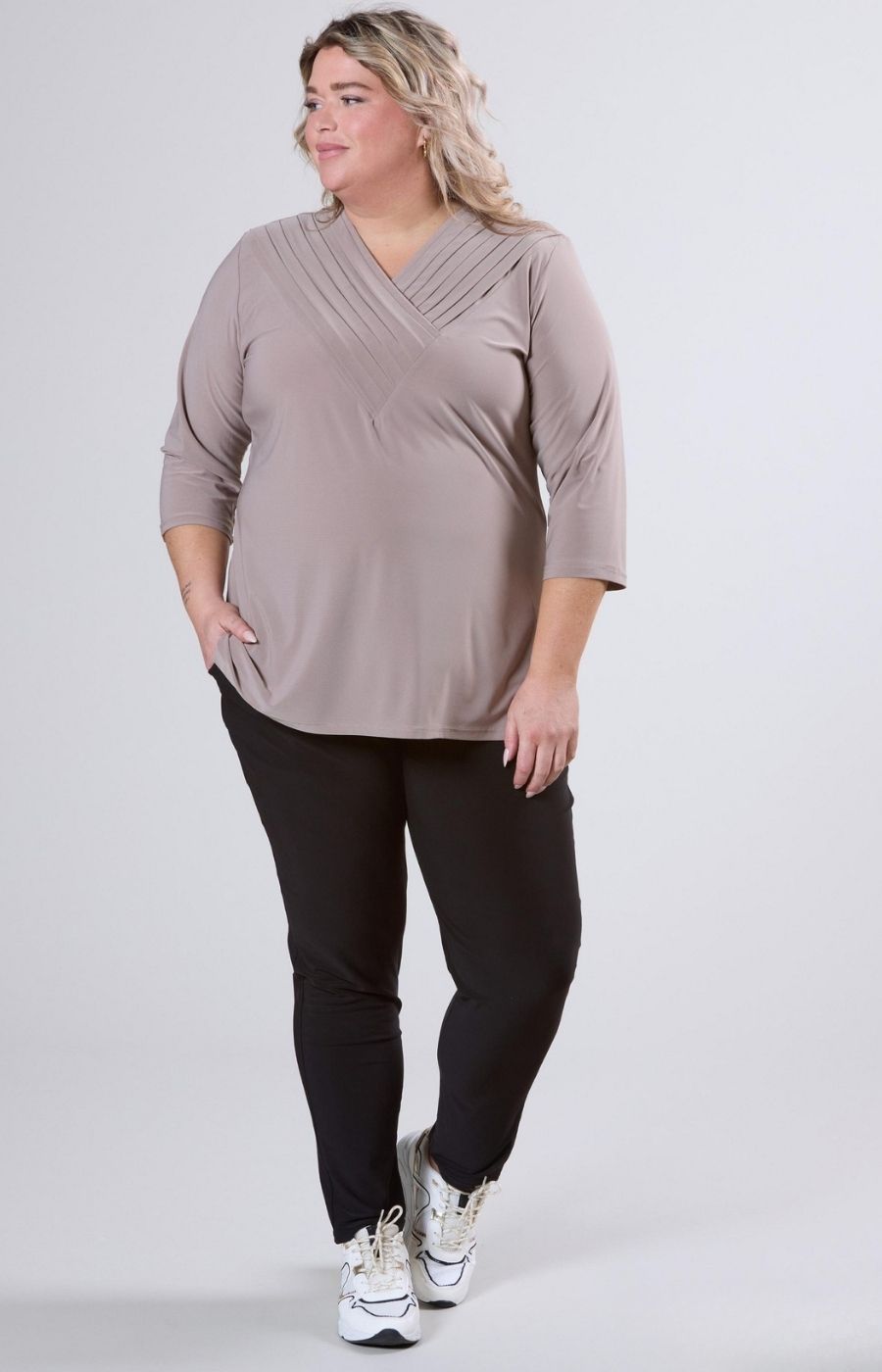 Magna V-Neck Blouse in Beige
