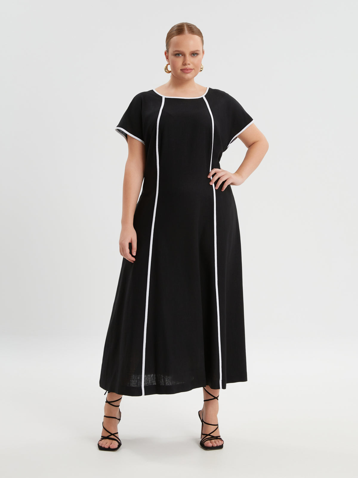 Mat Black Dress with White Stripes