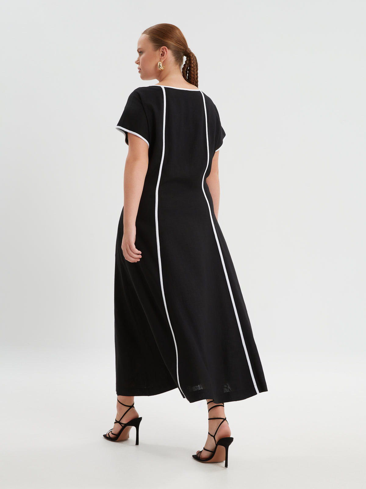 Mat Black Dress with White Stripes