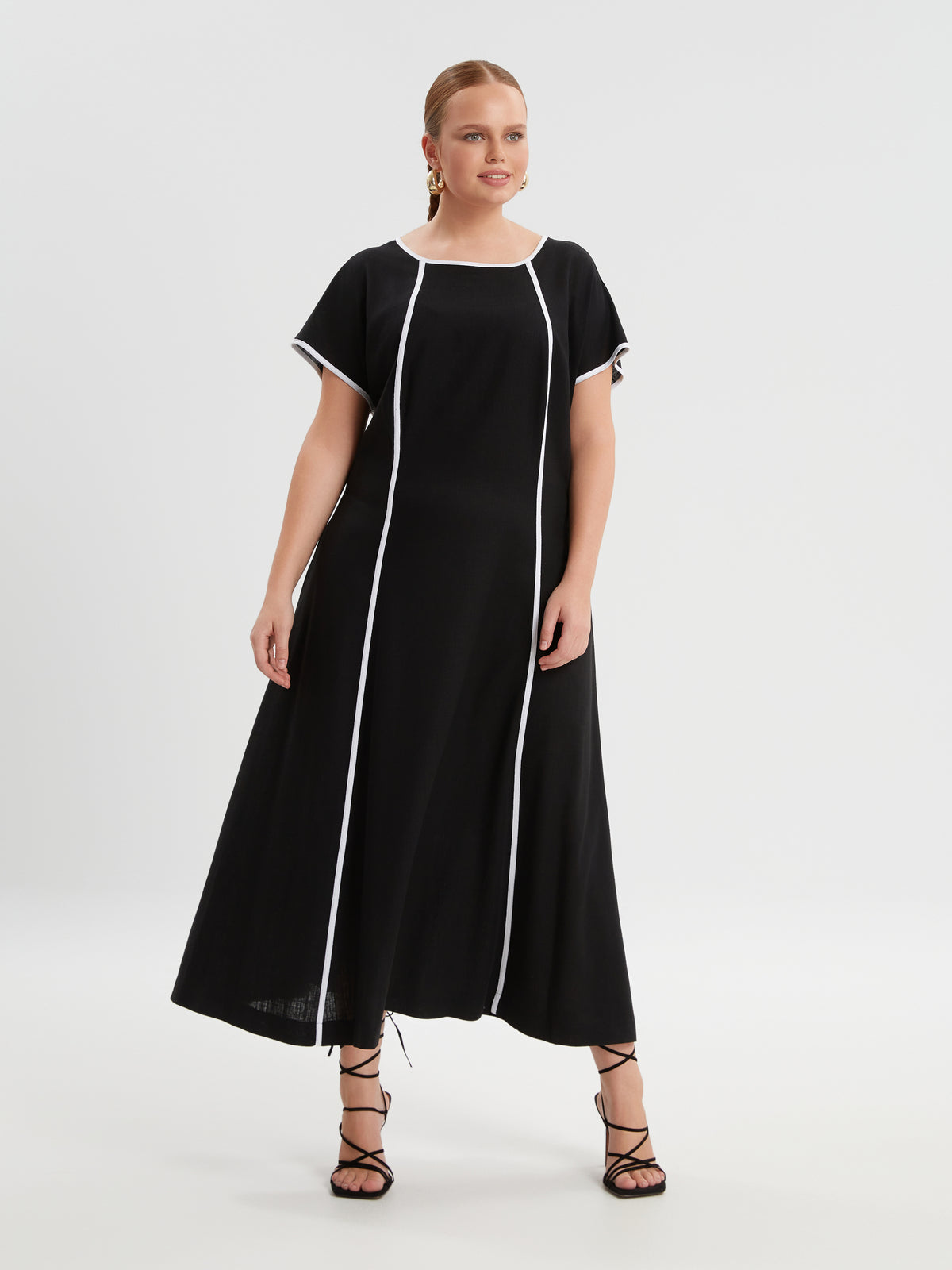 Mat Black Dress with White Stripes