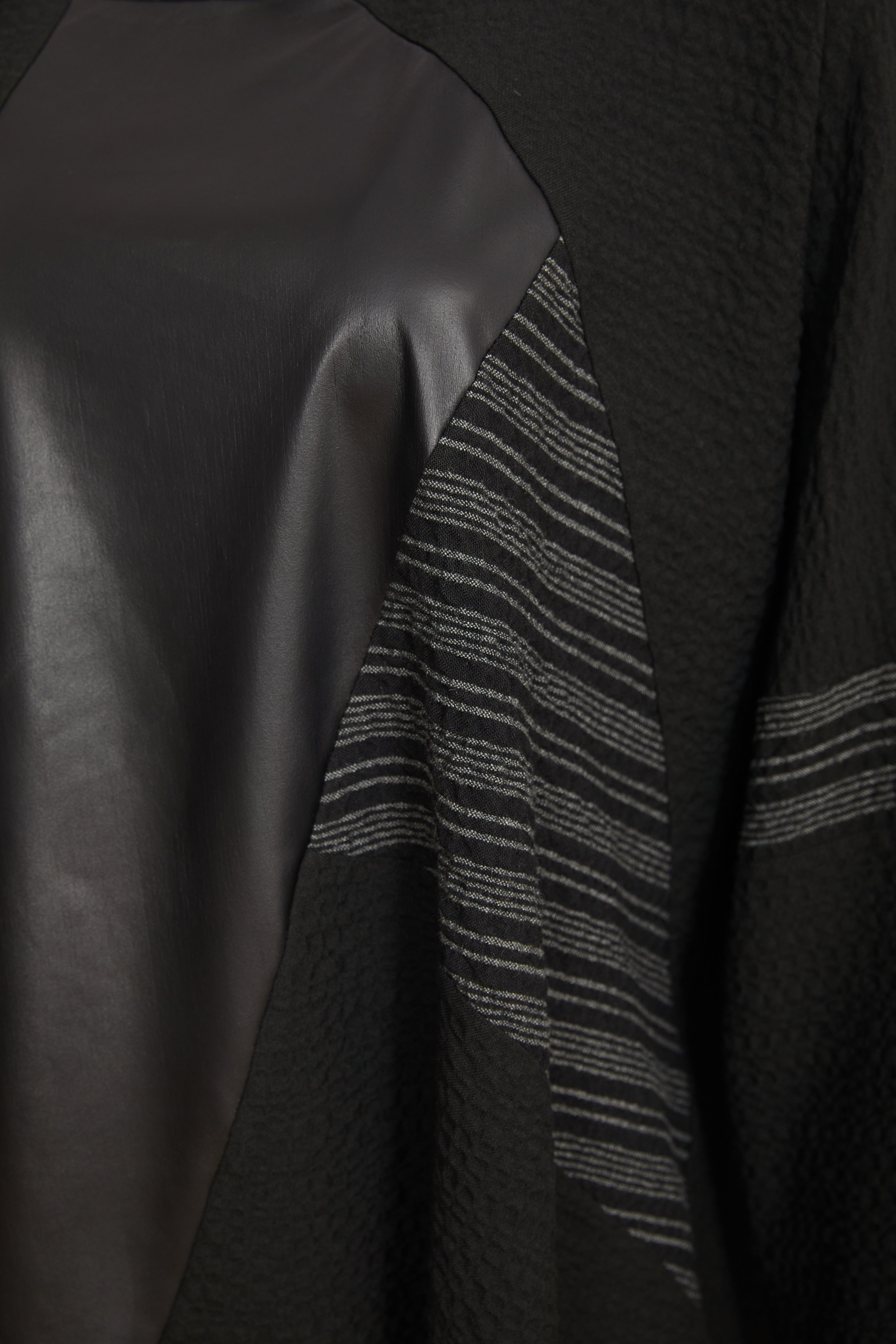 Ora Textured Black Top with Leather Panel