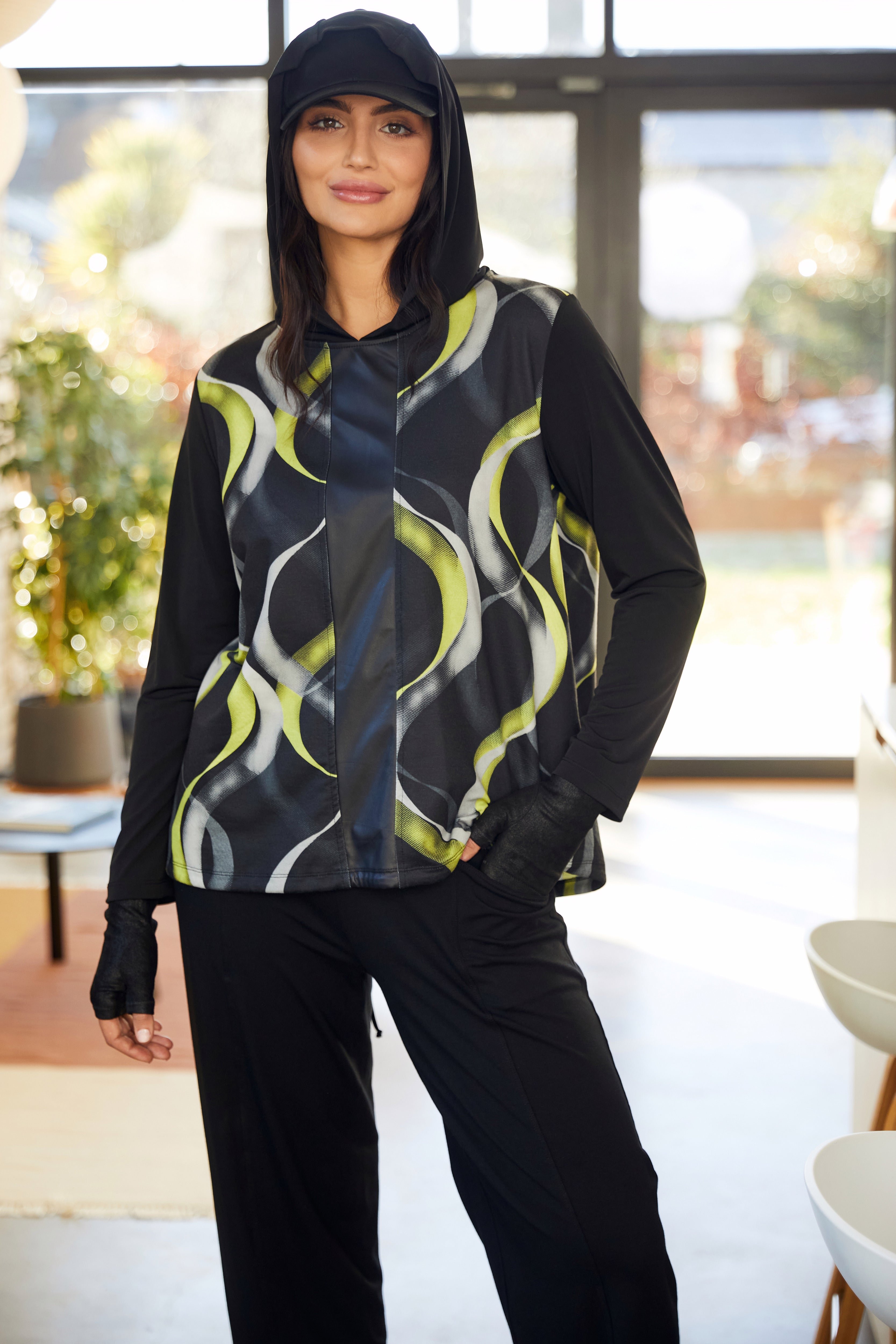 Ora Lime Swirl Hooded Top