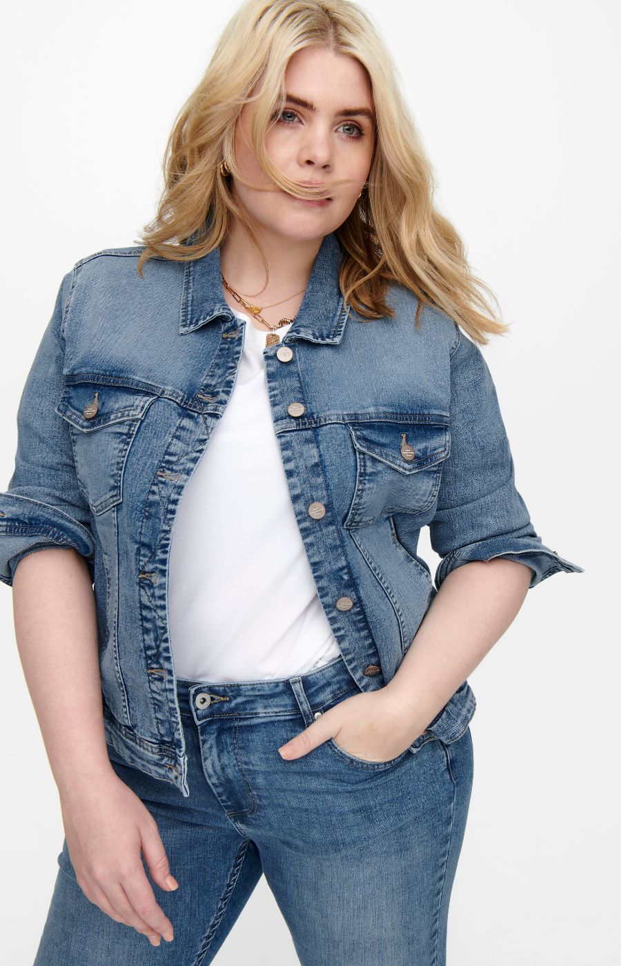 Only Carmakoma Wespa Denim Jacket in Light Blue