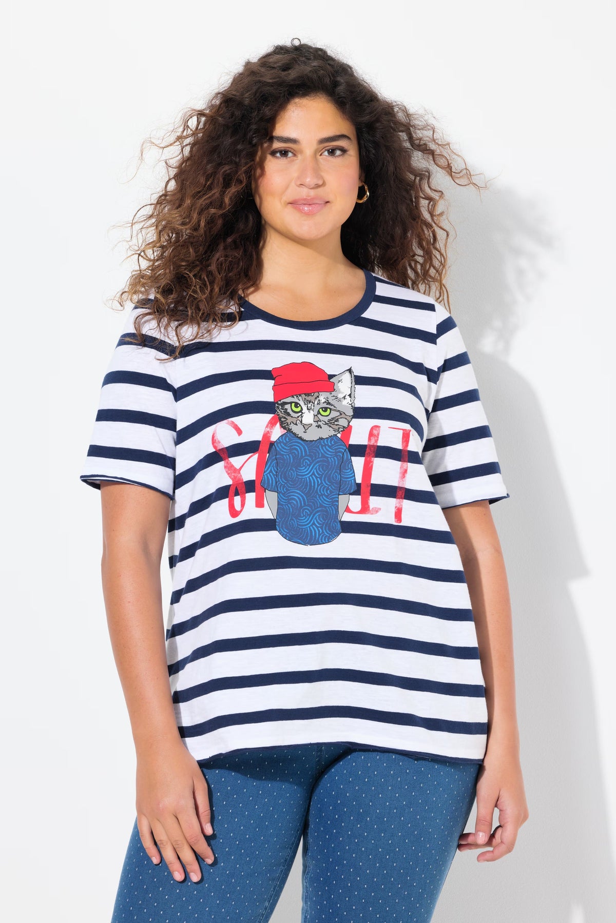 Ulla Popken Cat T-shirt in Navy