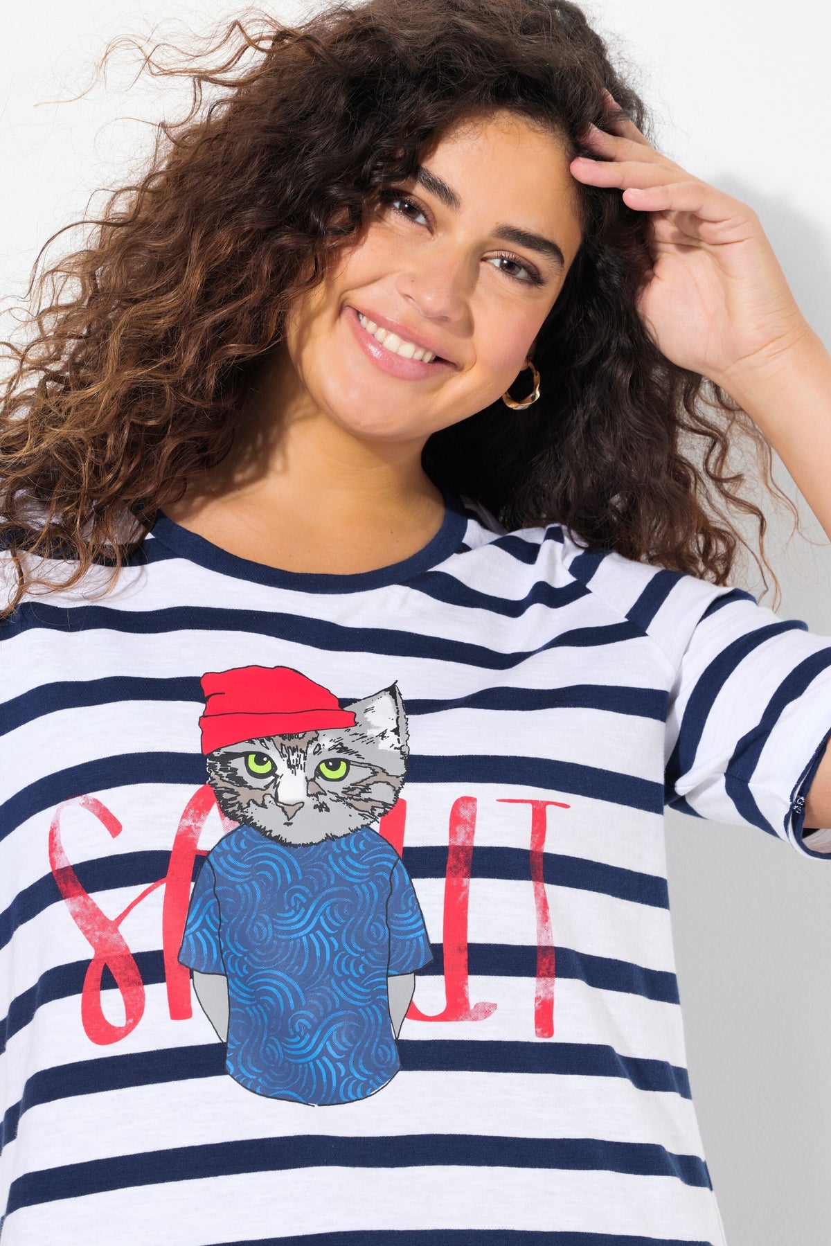 Ulla Popken Cat T-shirt in Navy