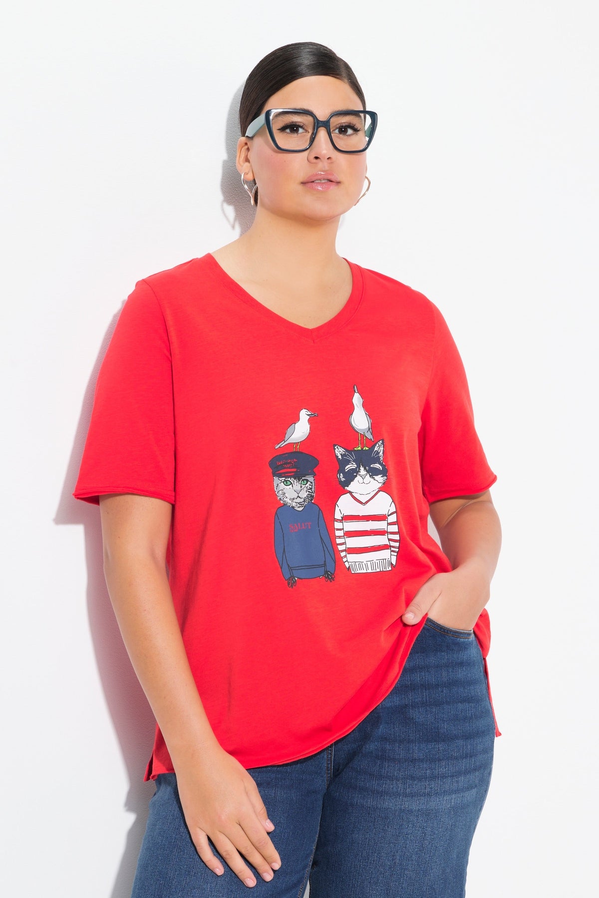 Ulla Popken Cat T-shirt in Red