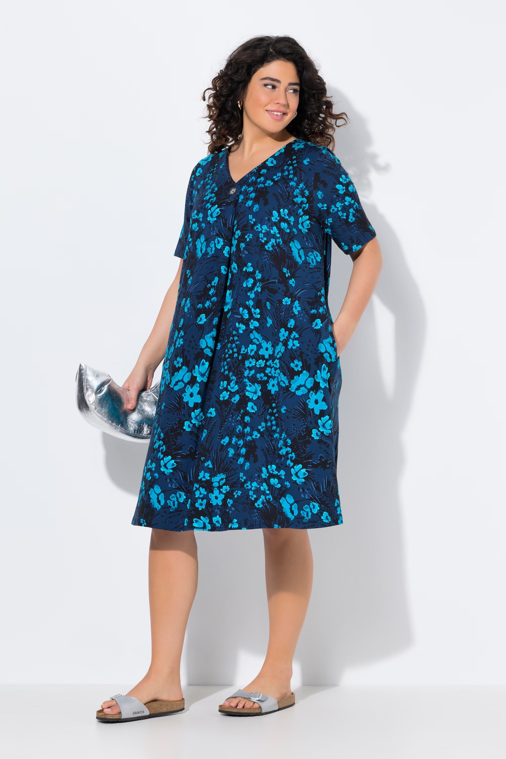 Ulla Popken Floral Midi Dress in Navy