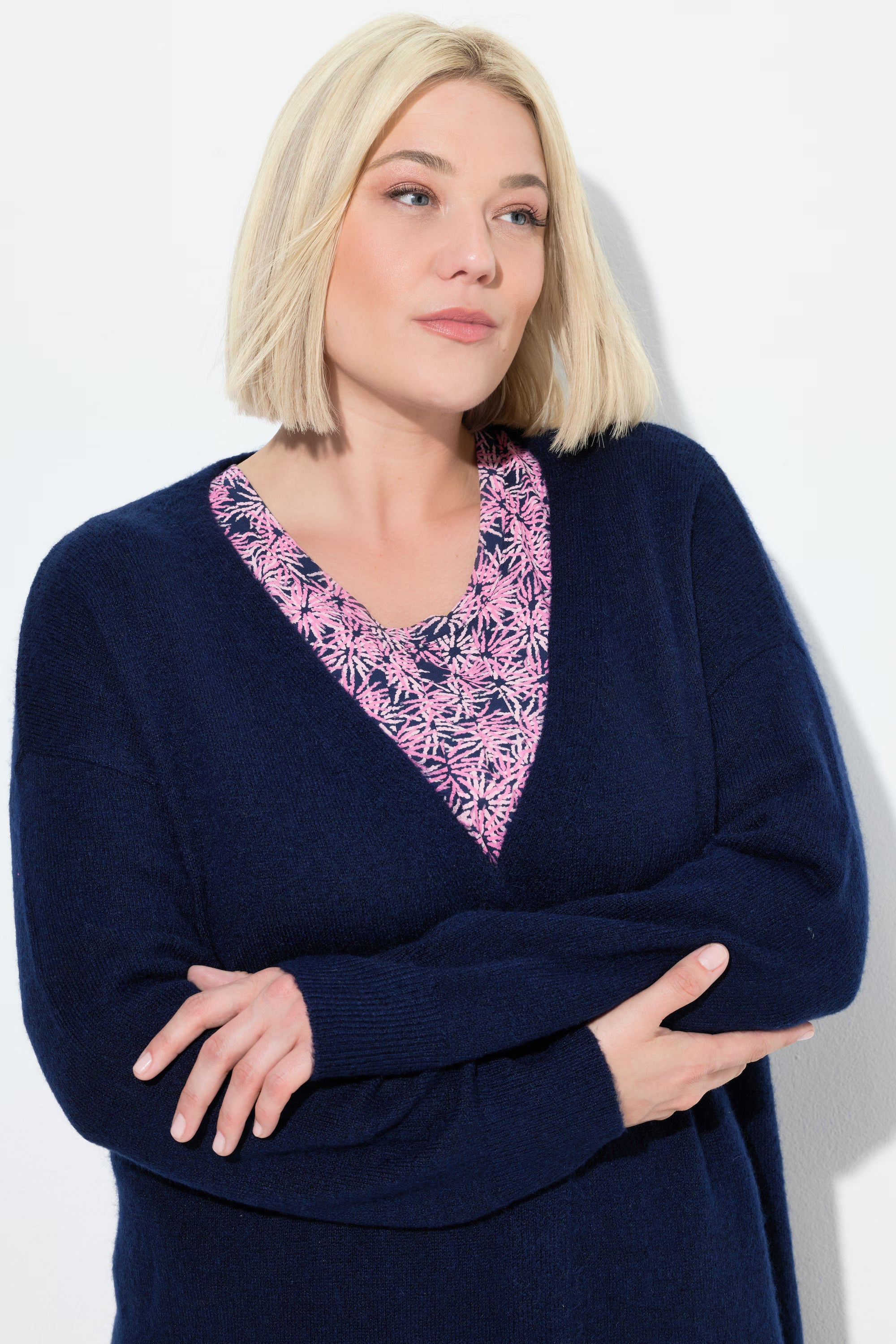 Ulla Popken Longline Cardigan in Navy