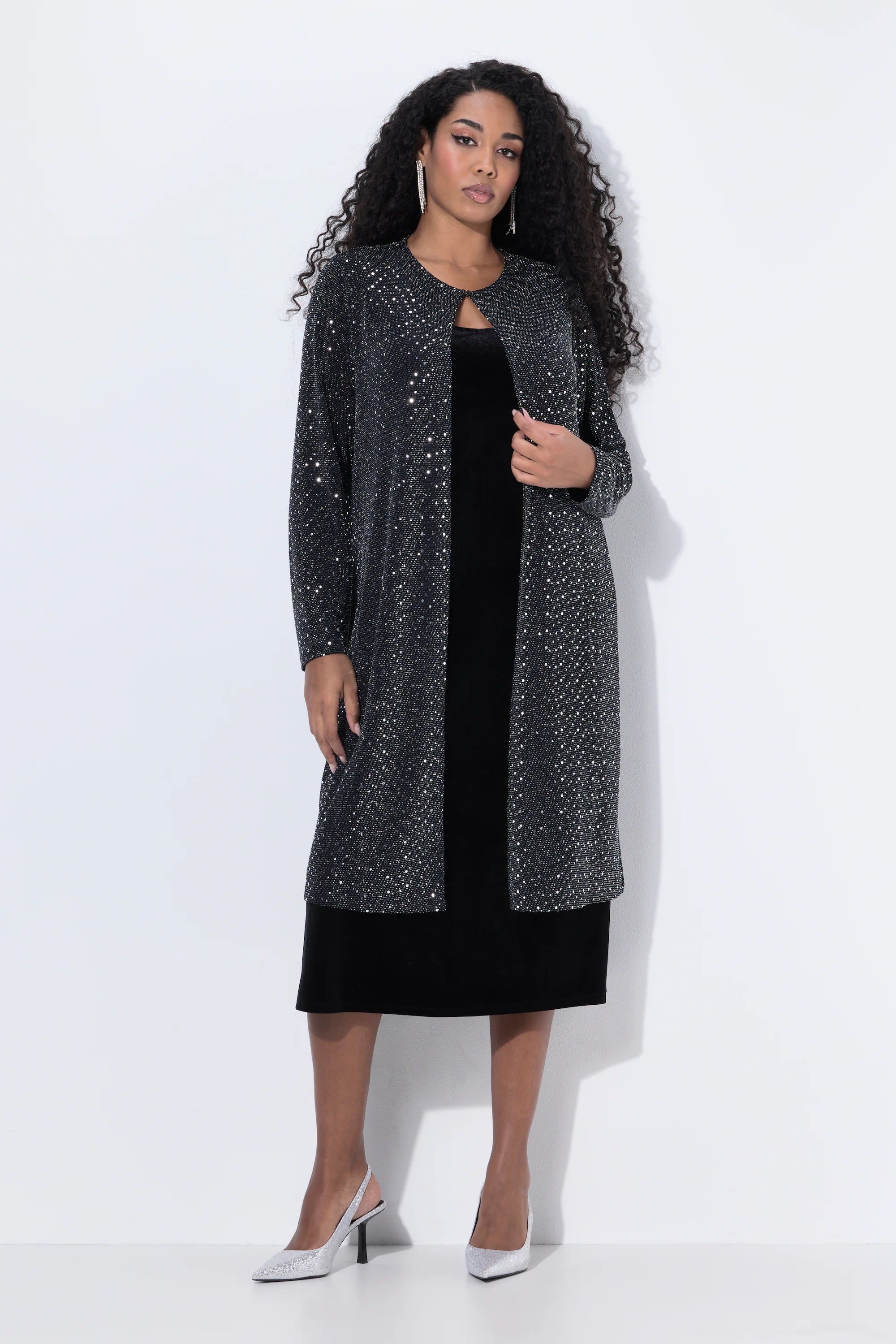 Ulla Popken Open Silver Sequin Jacket