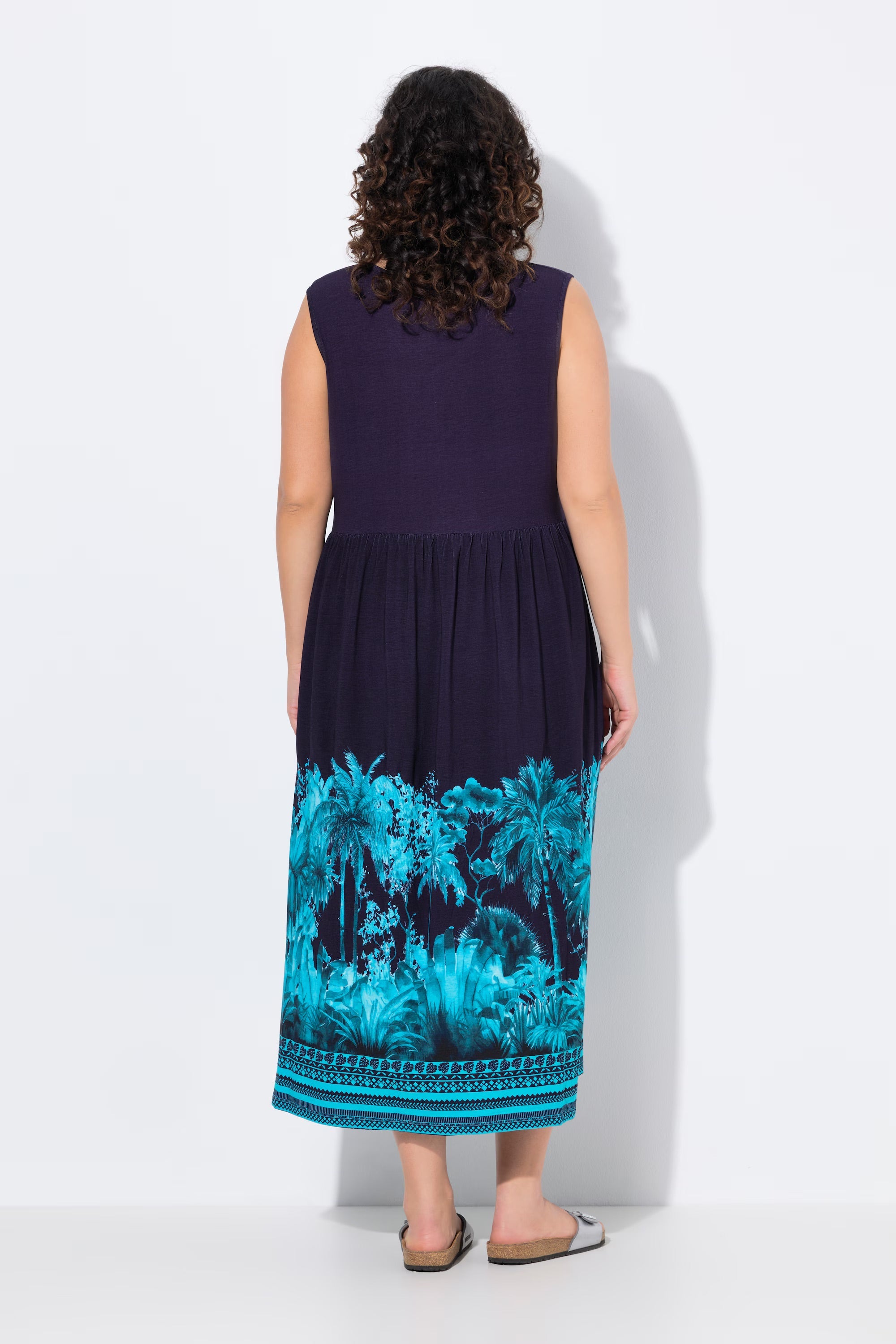 Ulla Popken Palm Print Maxi Dress in Navy 