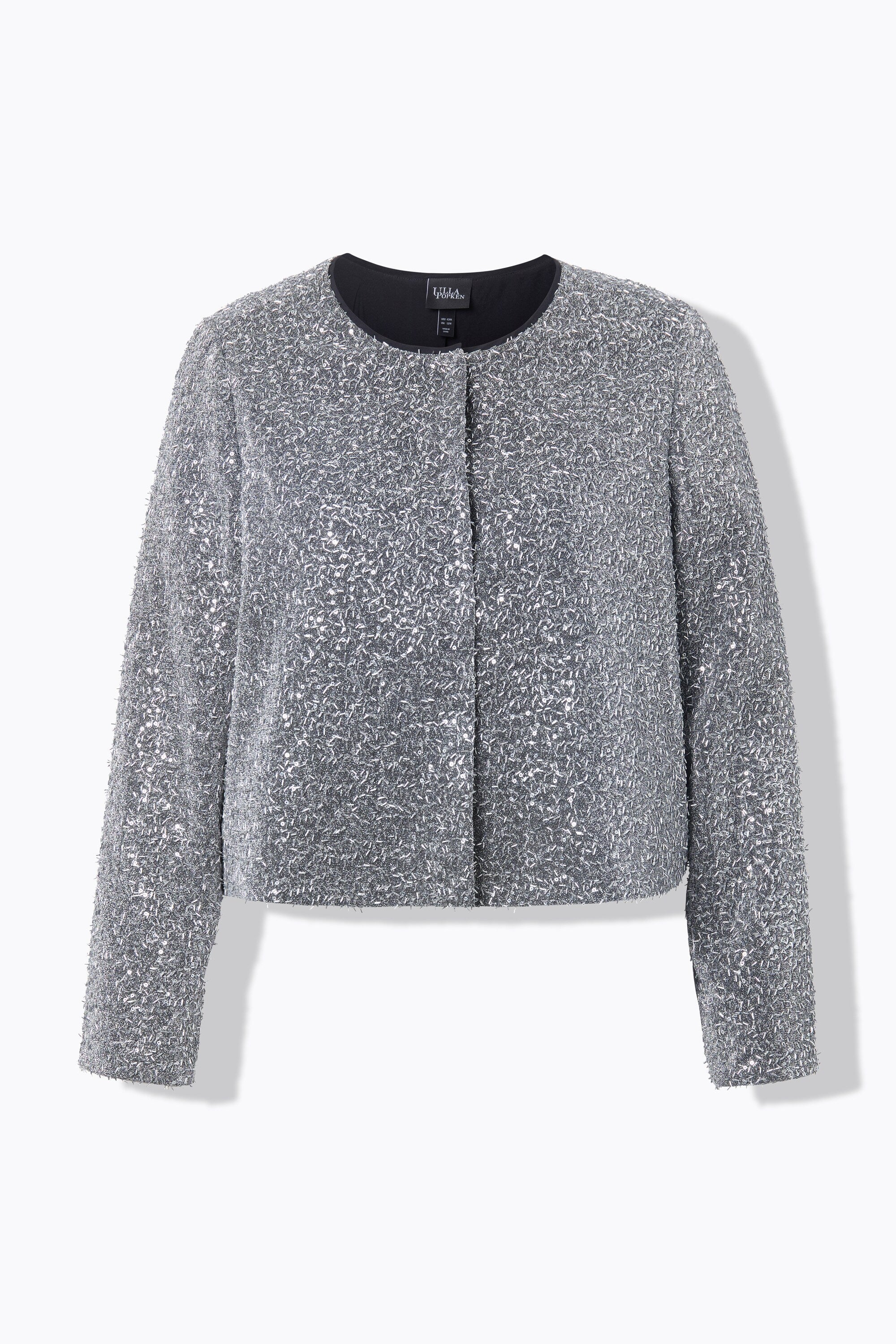 Ulla Popken Silver Sequin Bouclé Jacket