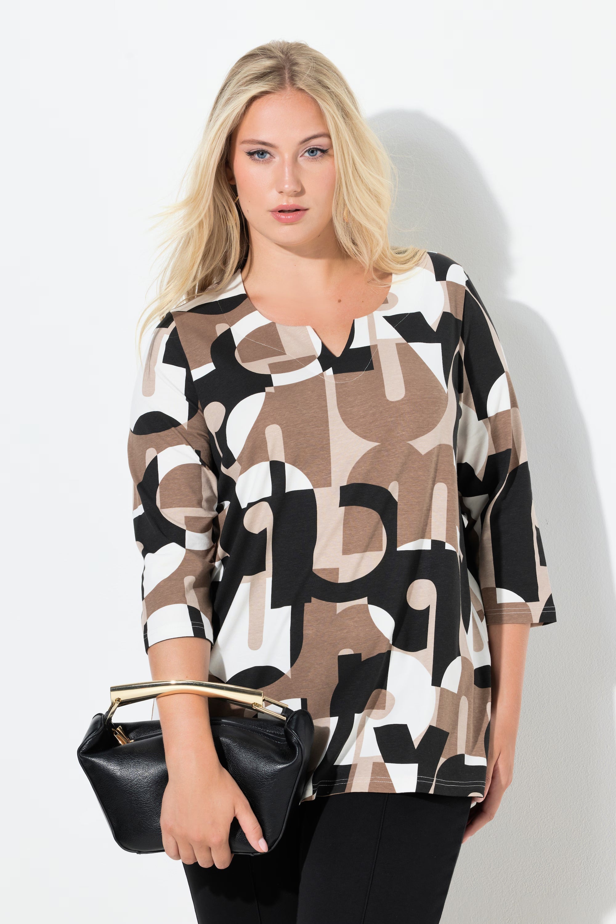 Ulla Popken T-Shirt in Brown Letters