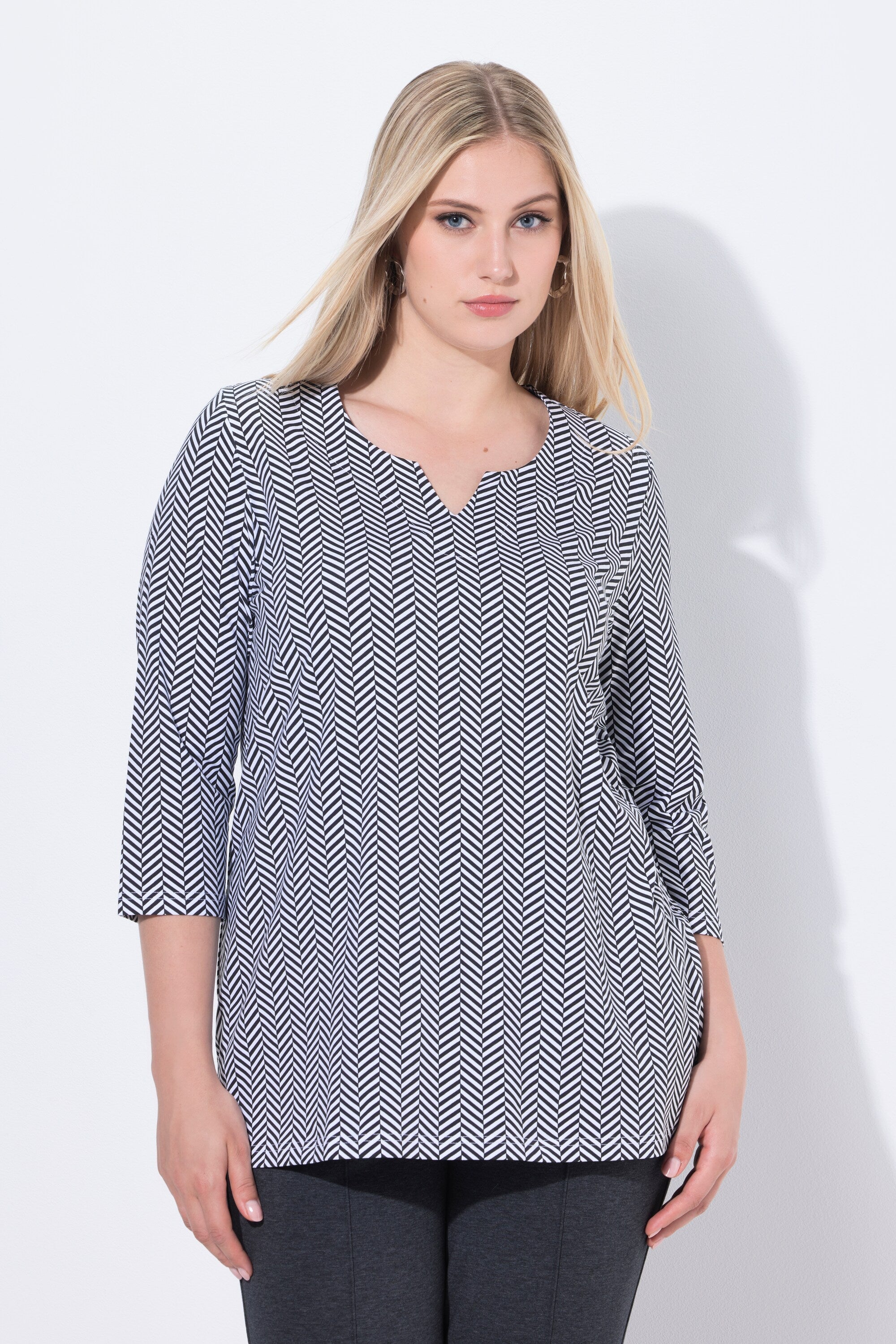 Ulla Popken T-Shirt in White Herringbone