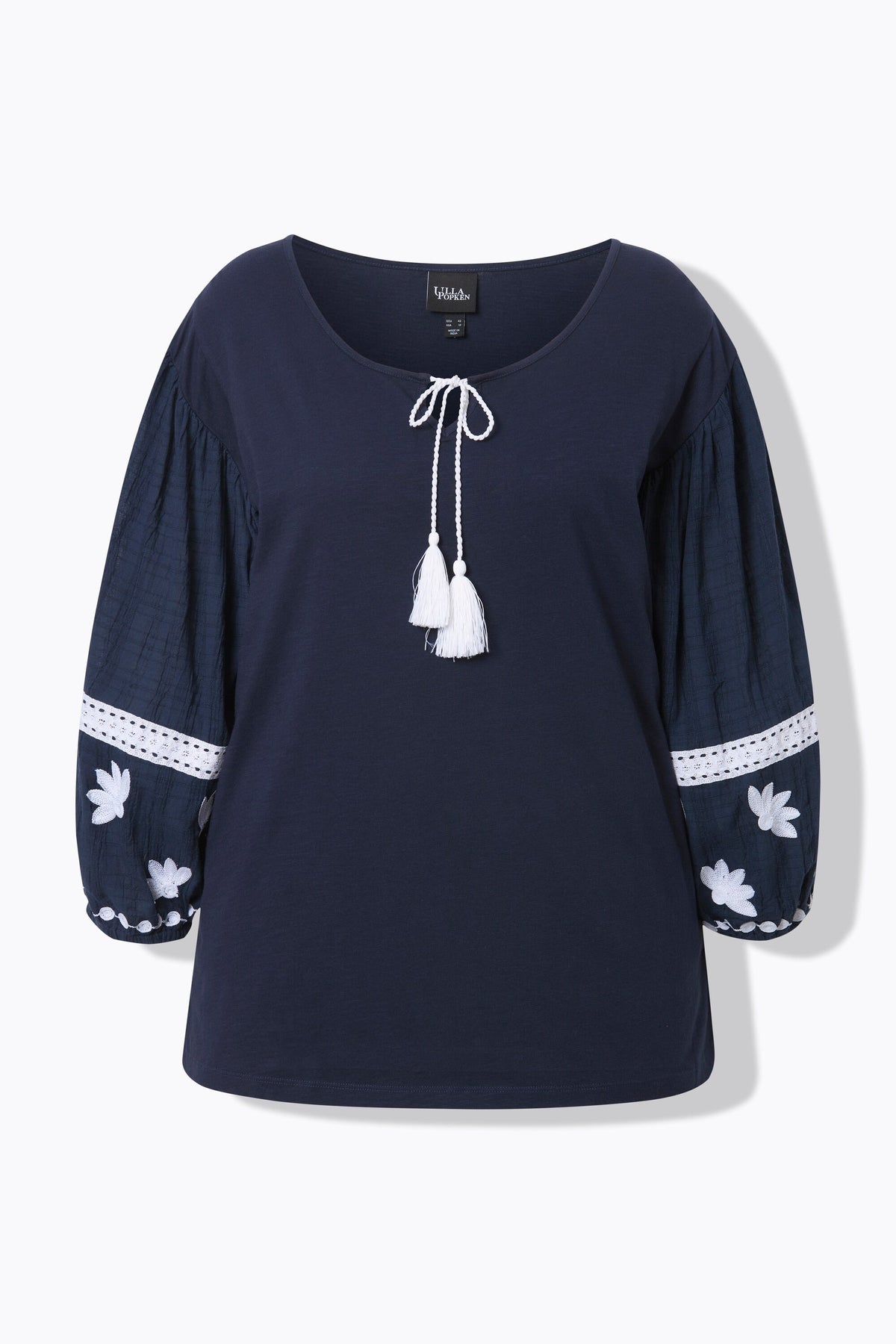 Ulla Popken Tie Neck Blouse in Navy