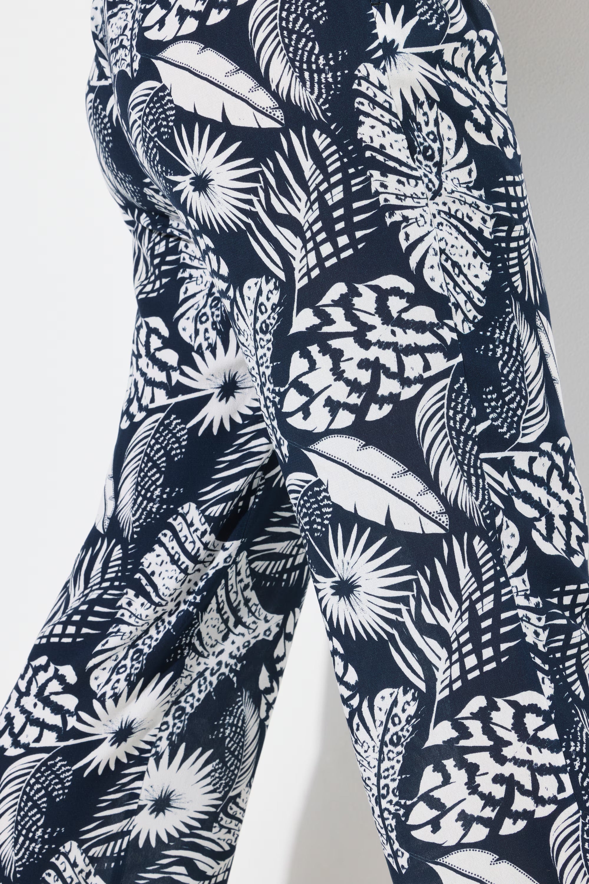 Ulla Popken Wide Leg Trousers in Navy Leaf