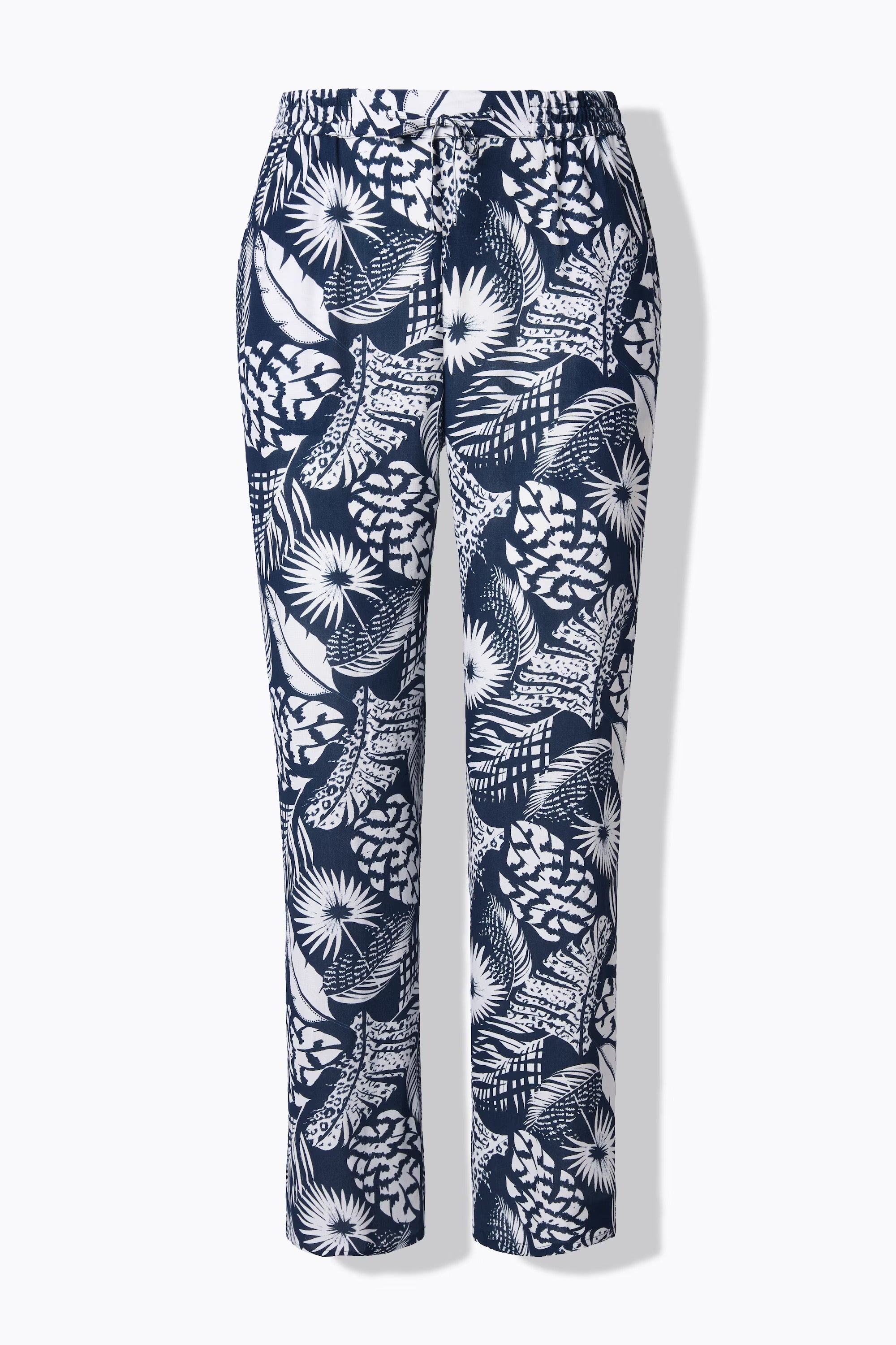 Ulla Popken Wide Leg Trousers in Navy Leaf