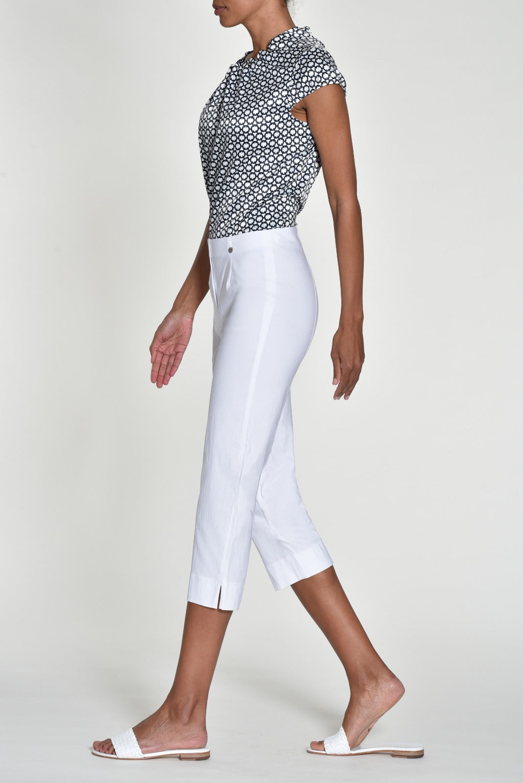 Robell Crop Trousers | White - Wardrobe Plus