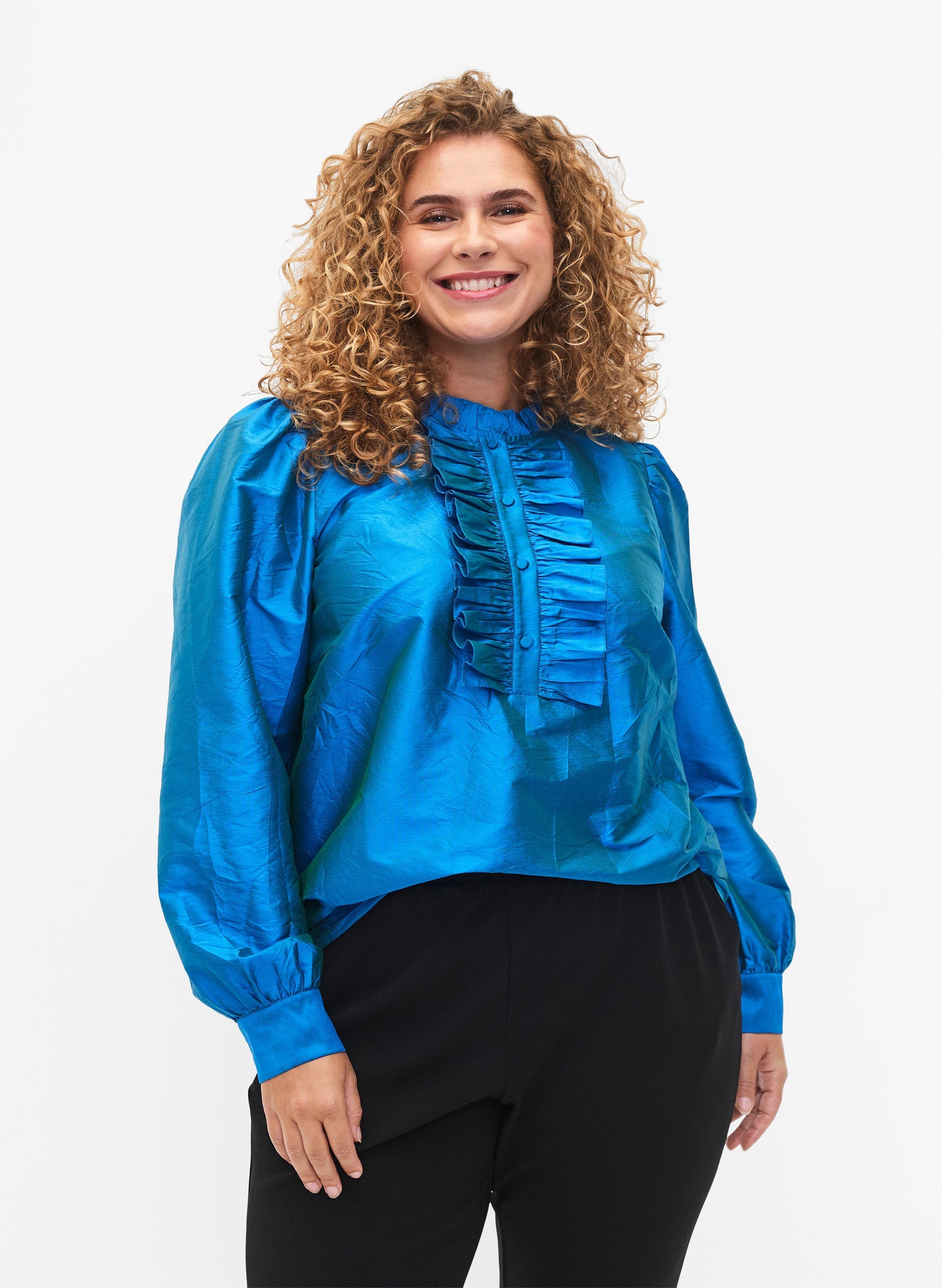 Zizzi Julia Blouse in Metallic Blue