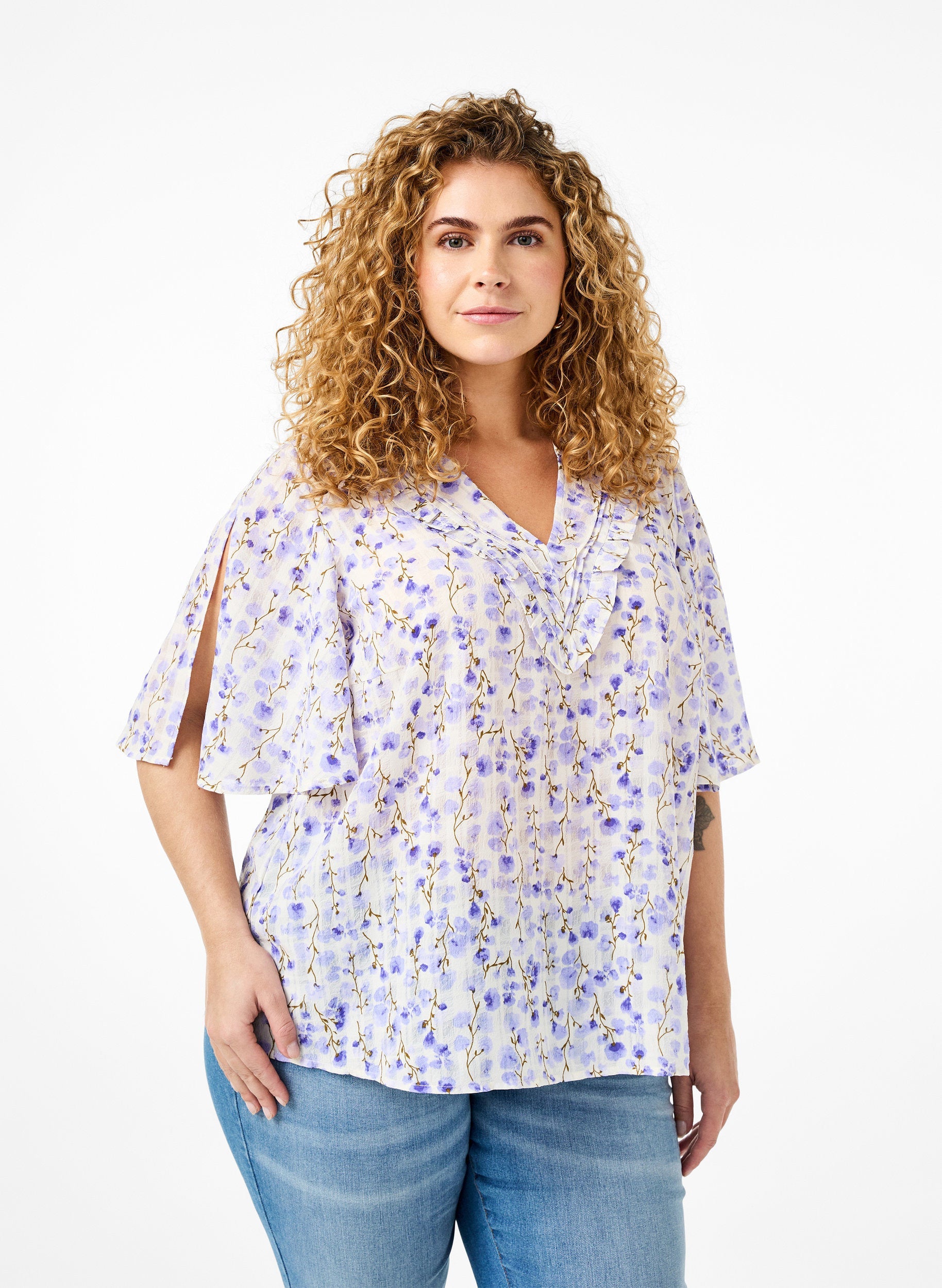 Zizzi Yara Blouse in Purple Floral