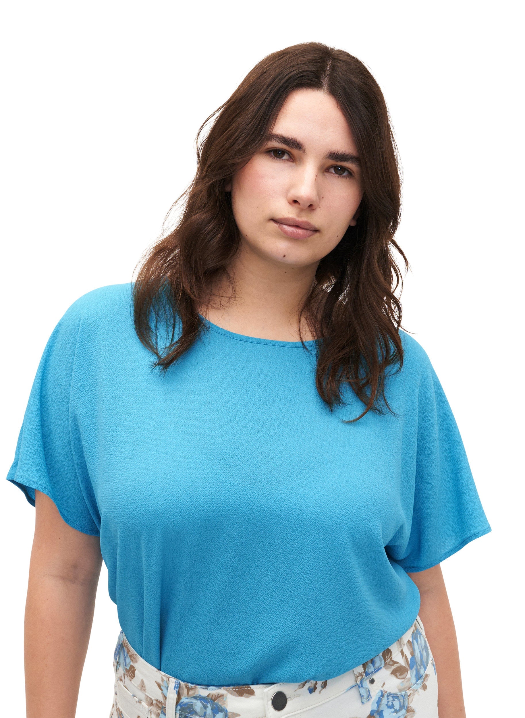 Zizzi Vanni Top in Azure Blue