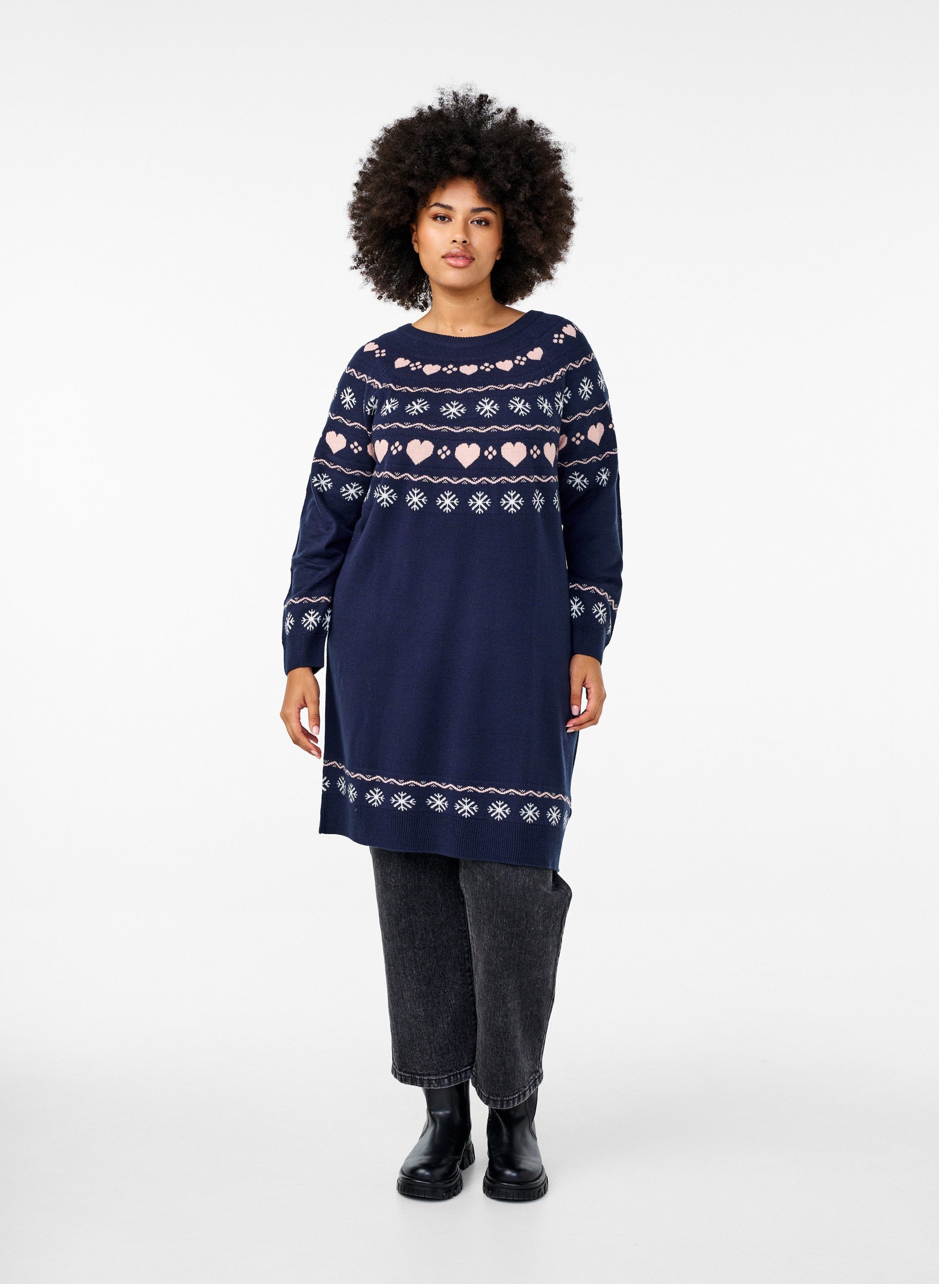 Zizzi Christmas Knit Dress in Navy