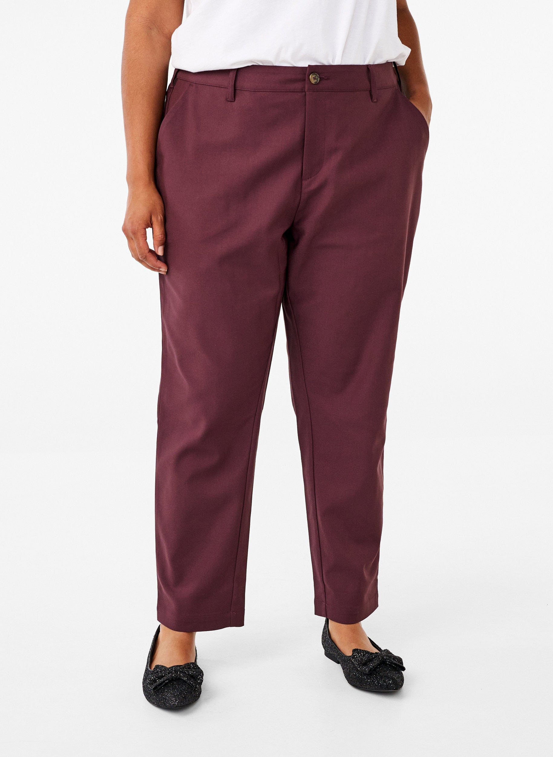 Zizzi Edith Trousers in Burgundy